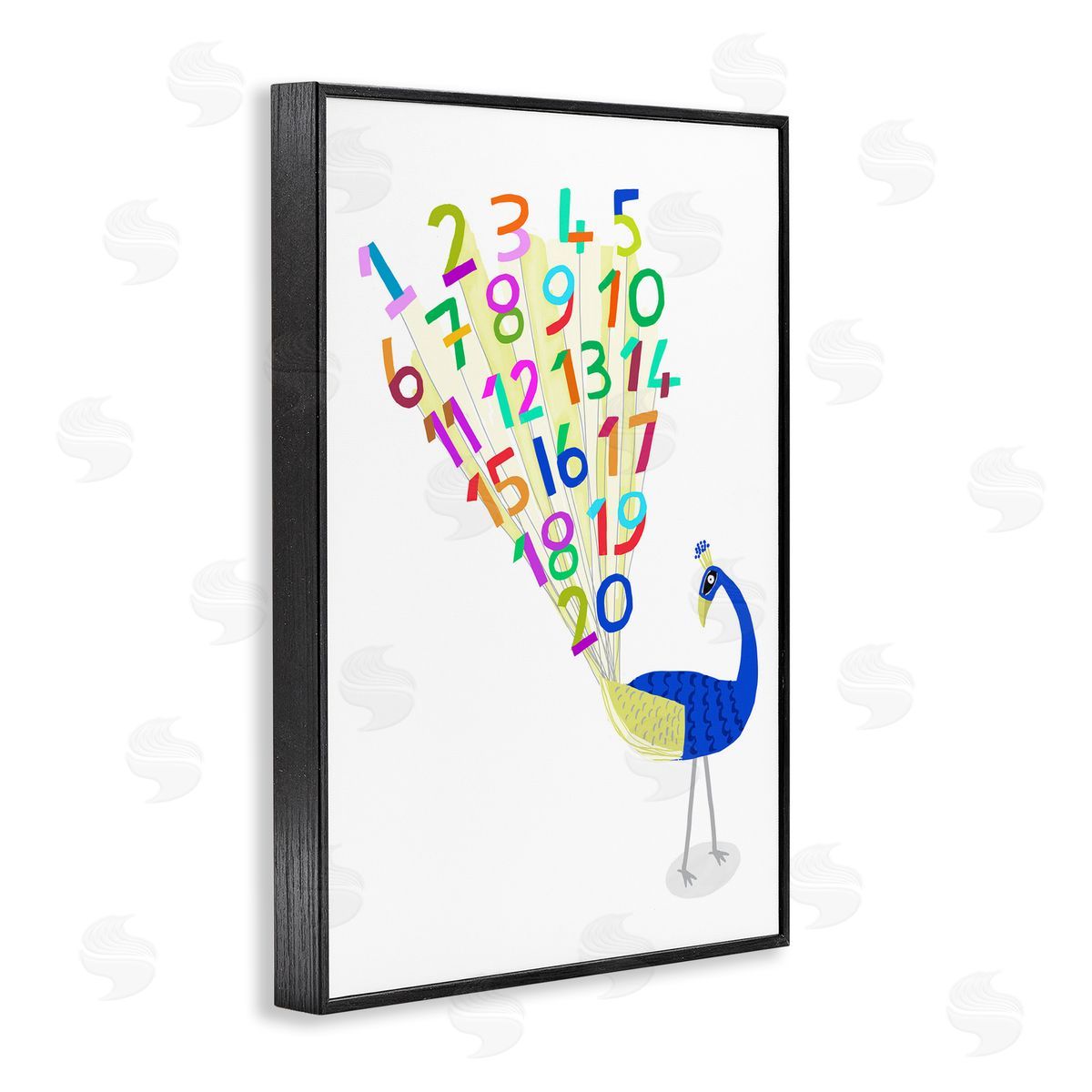 Peacock with Numbers Black Frame Print Wall Art, Home Decor by Carla Daly