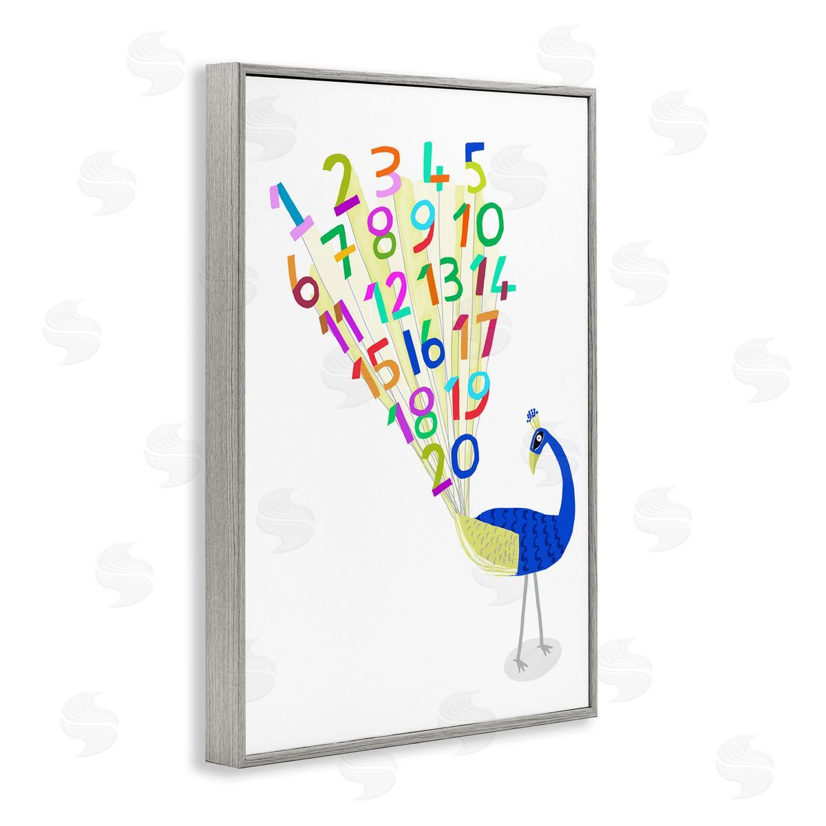 Peacock with Numbers Grey Frame Print Wall Art, Home Decor by Carla Daly
