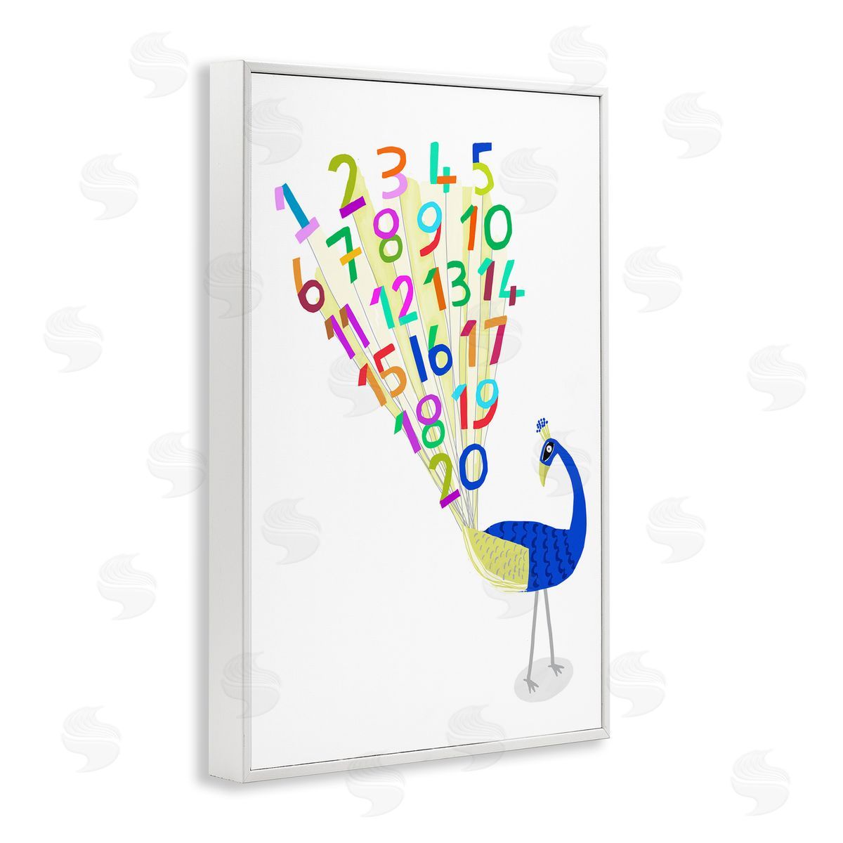 Peacock with Numbers White Frame Print Wall Art, Home Decor by Carla Daly
