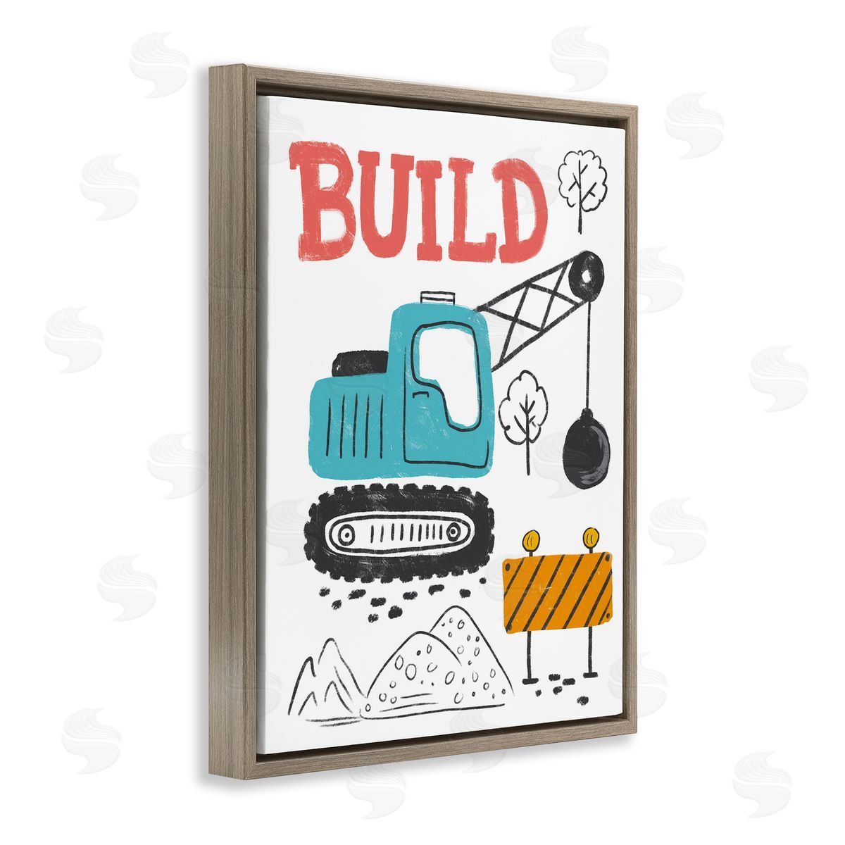Construction Build Phrase Brown Floating Frame Canvas Wall Art, Home Decor by Diane Labombarbe