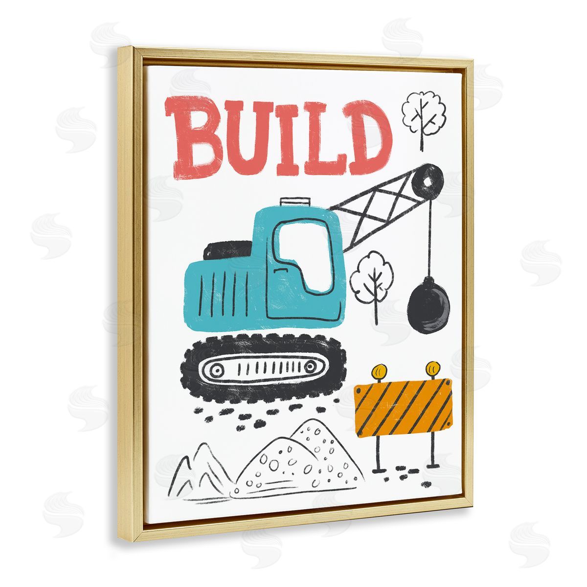 Construction Build Phrase Gold Floating Frame Canvas Wall Art, Home Decor by Diane Labombarbe