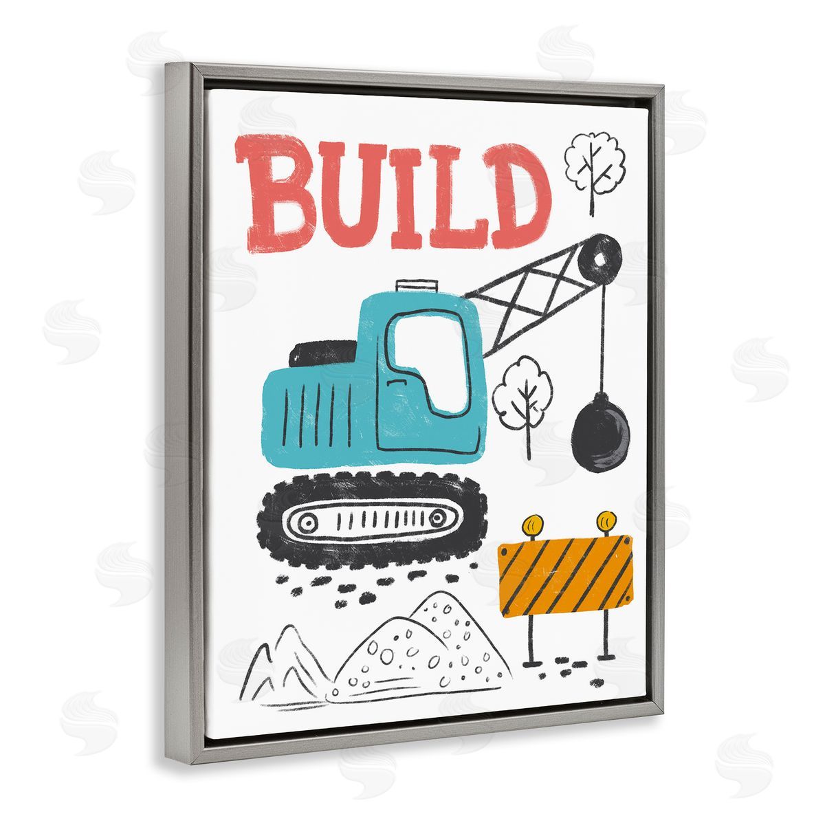 Construction Build Phrase Grey Floating Frame Canvas Wall Art, Home Decor by Diane Labombarbe