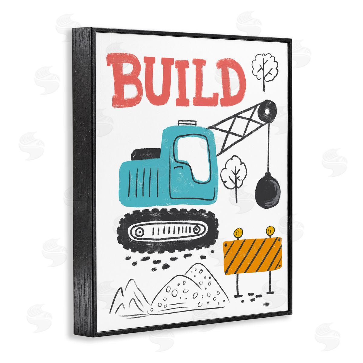 Construction Build Phrase Black Frame Print Wall Art, Home Decor by Diane Labombarbe