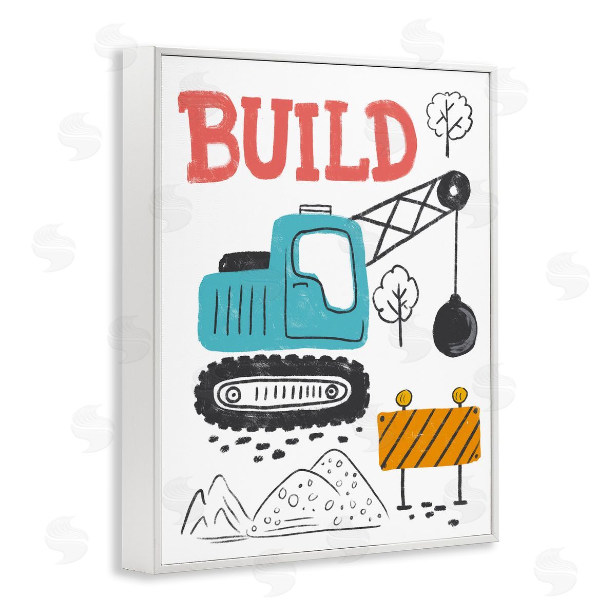 Construction Build Phrase White Frame Print Wall Art, Home Decor by Diane Labombarbe