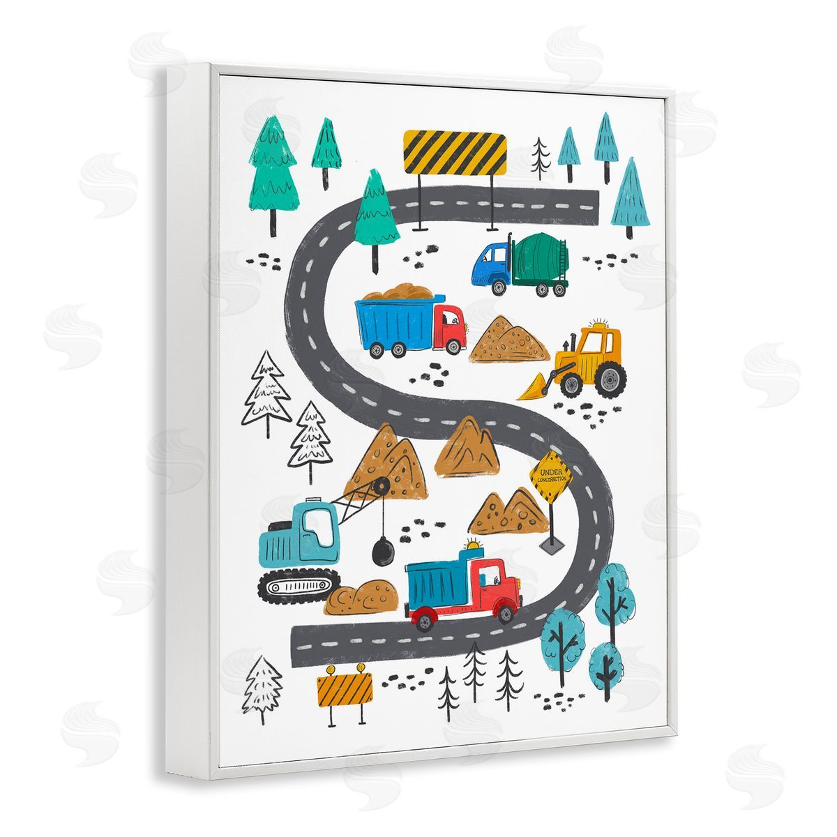 Construction Vehicles Road White Frame Print Wall Art, Home Decor by Jim Baldwin