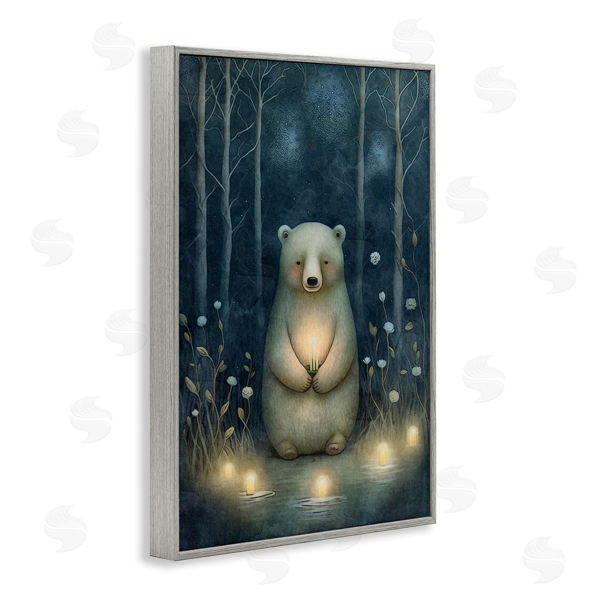 Mystic Polar Bear Grey Frame Print Wall Art, Home Decor by The Dutch Lady
