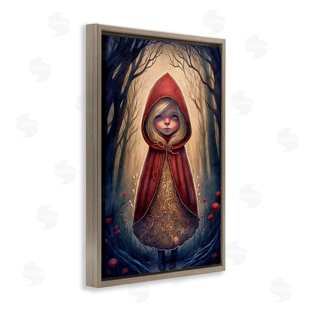 Mystic Red Riding Hood Brown Floating Frame Canvas Wall Art, Home Decor by The Dutch Lady