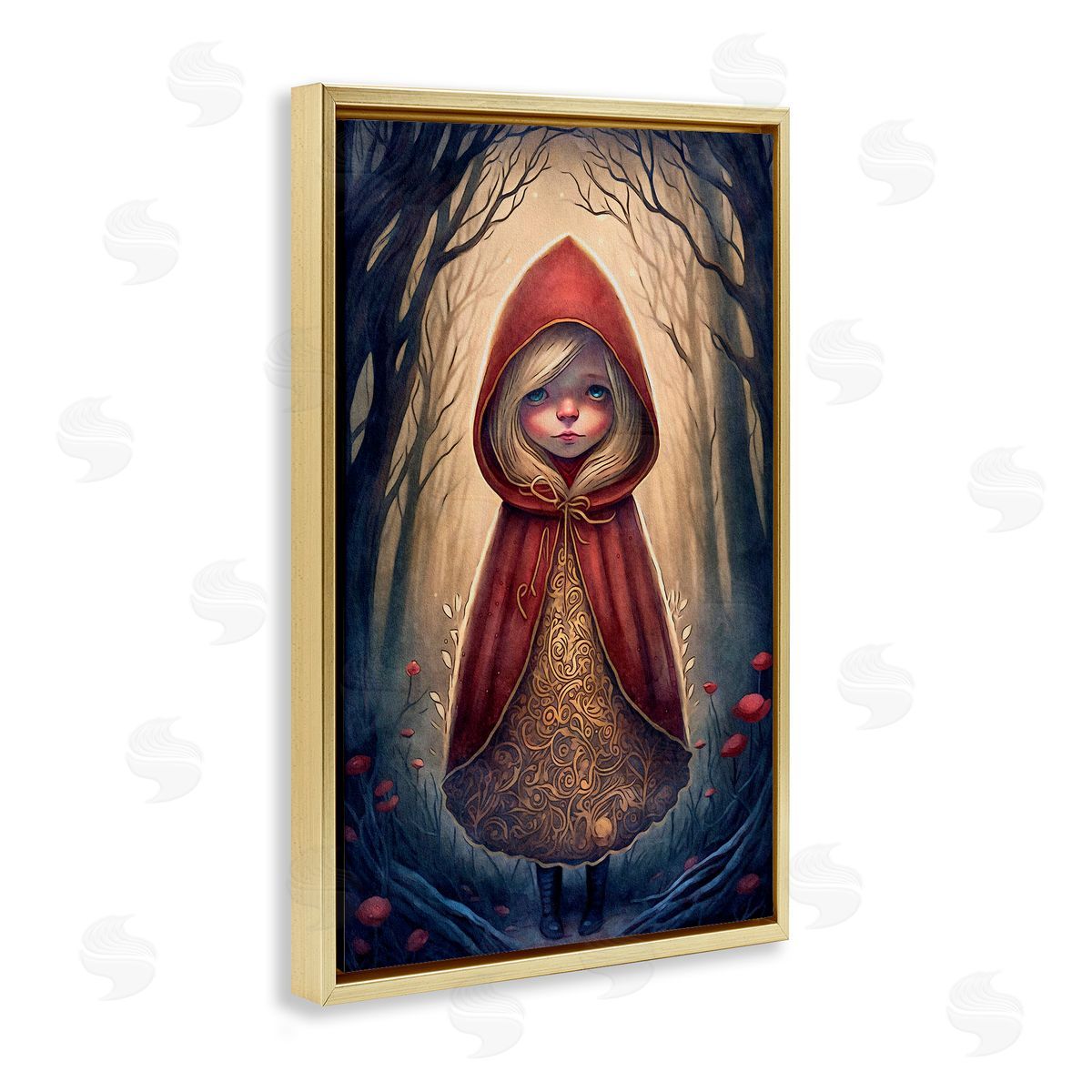 Mystic Red Riding Hood Gold Floating Frame Canvas Wall Art, Home Decor by The Dutch Lady
