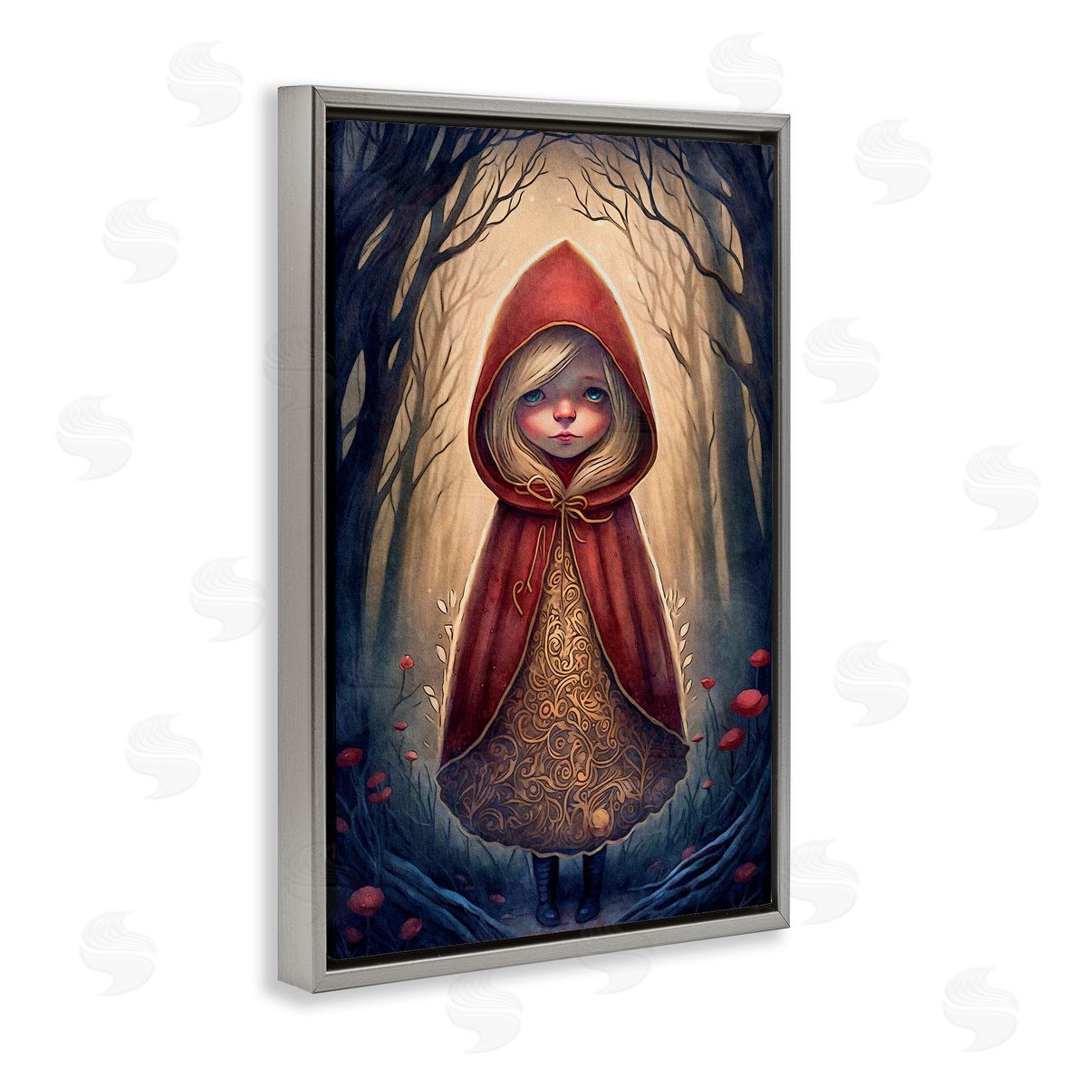 Mystic Red Riding Hood Grey Floating Frame Canvas Wall Art, Home Decor by The Dutch Lady