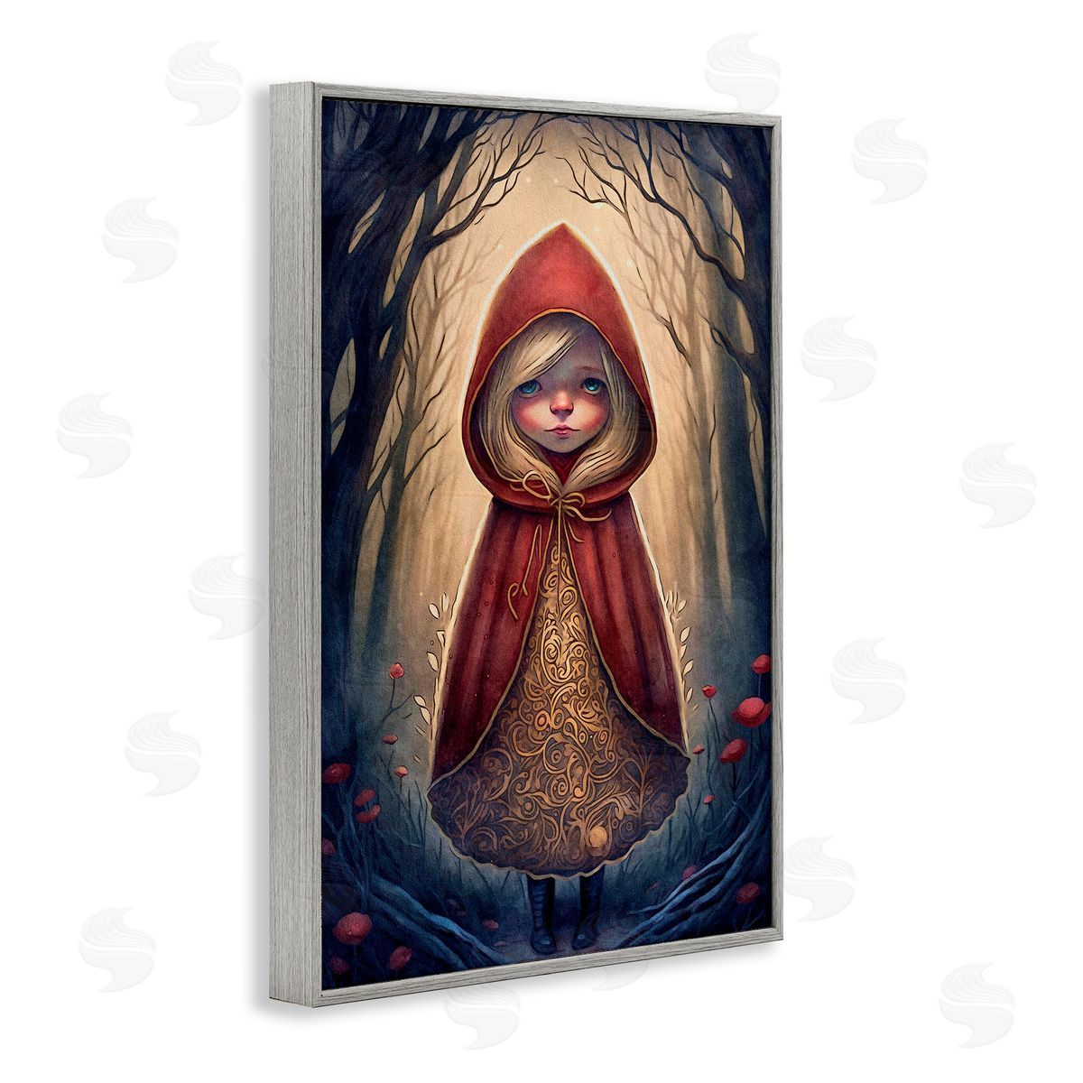 Mystic Red Riding Hood Grey Frame Print Wall Art, Home Decor by The Dutch Lady