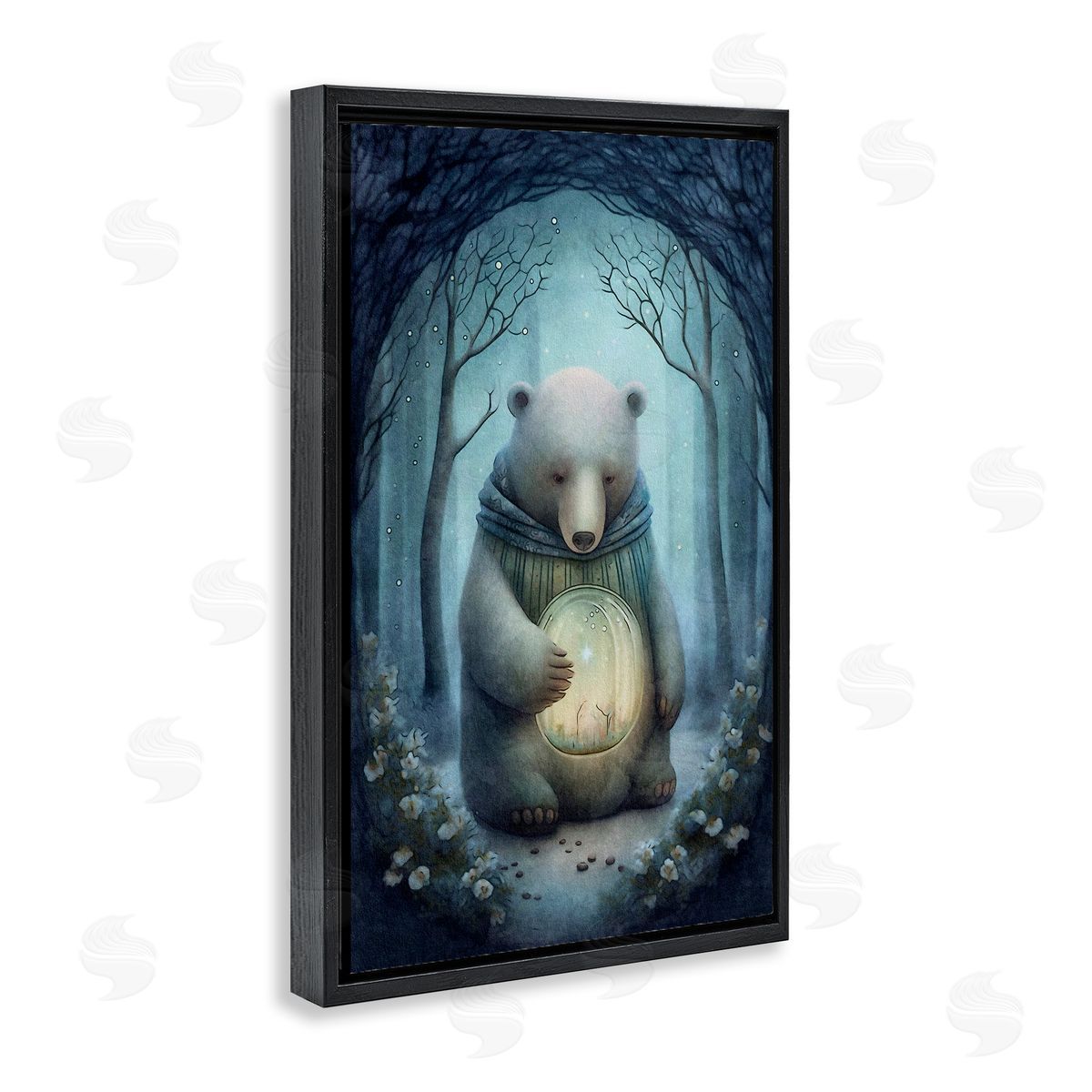 Mystic Brown Bear Black Floating Frame Canvas Wall Art, Home Decor by The Dutch Lady