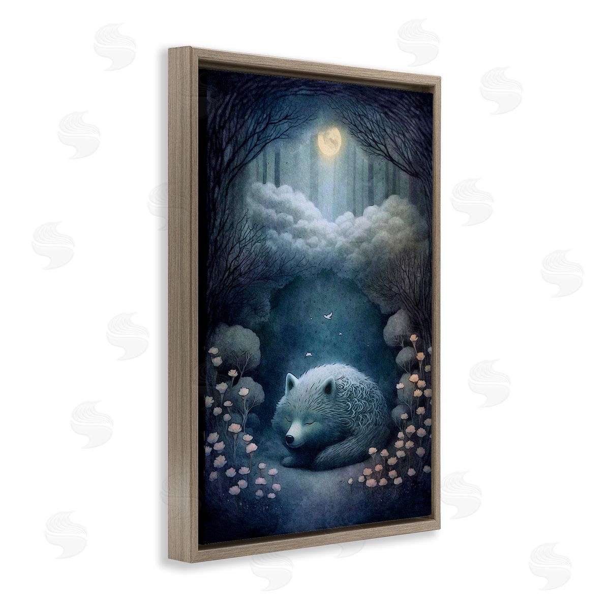 Mystic White Wolf Brown Floating Frame Canvas Wall Art, Home Decor by The Dutch Lady