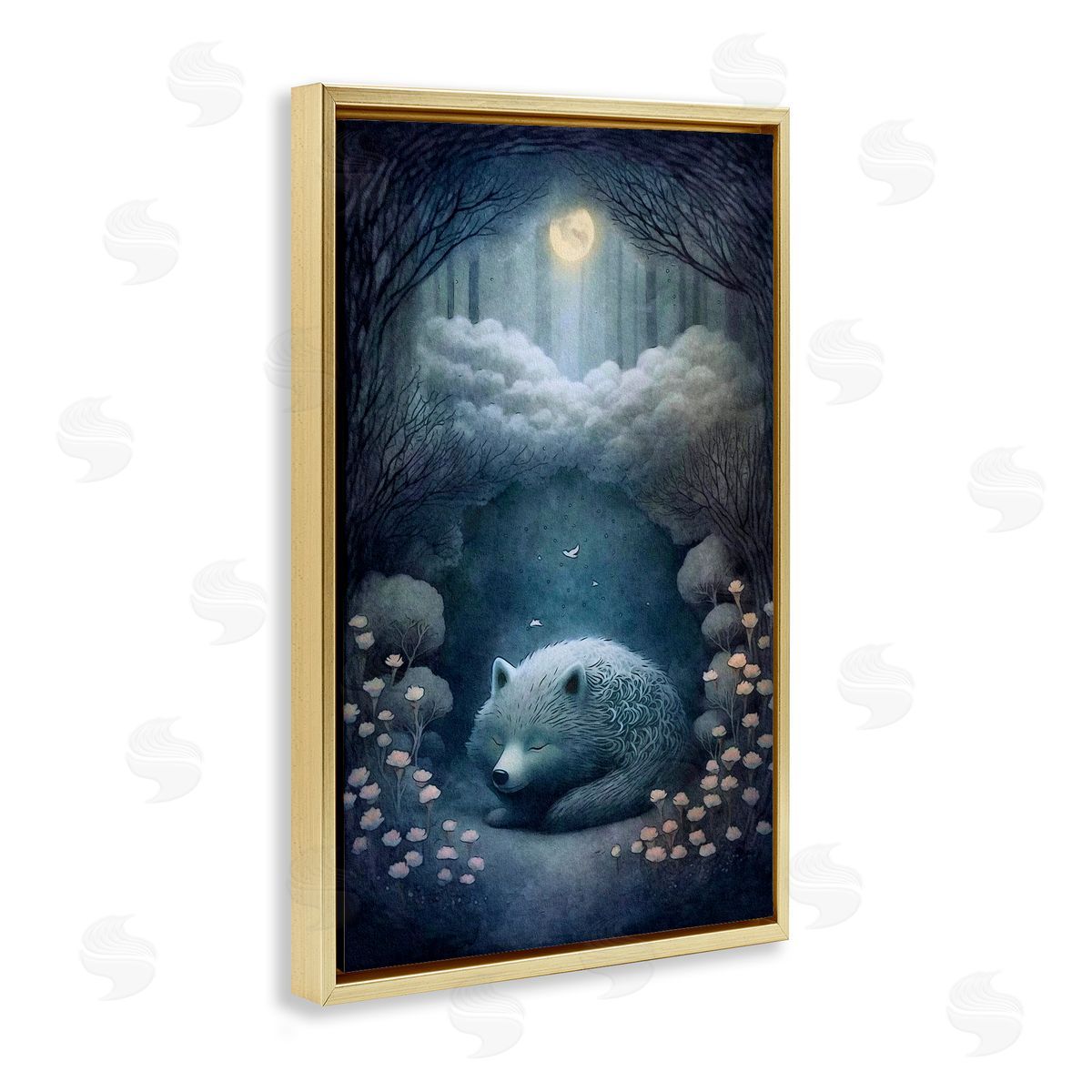 Mystic White Wolf Gold Floating Frame Canvas Wall Art, Home Decor by The Dutch Lady