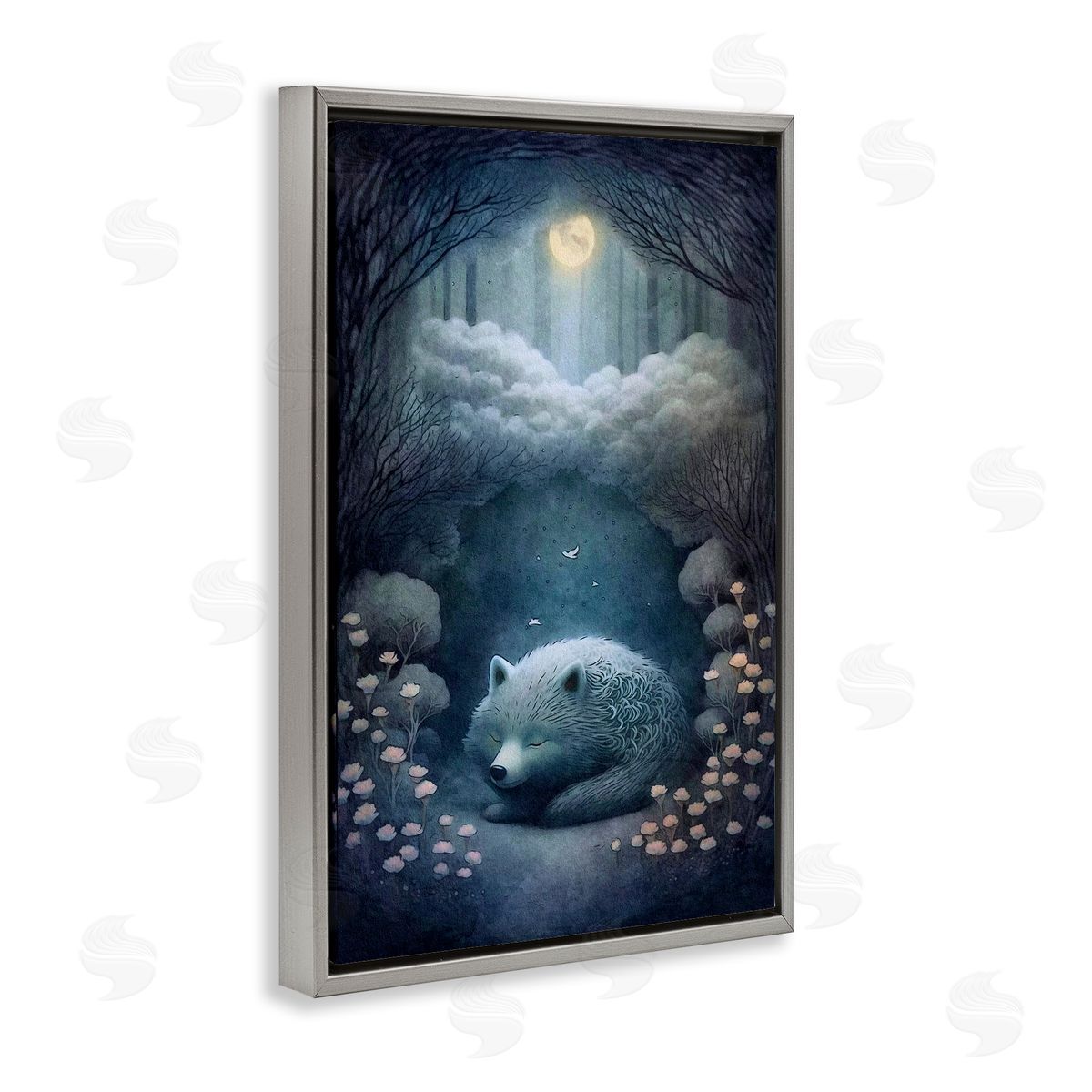 Mystic White Wolf Grey Floating Frame Canvas Wall Art, Home Decor by The Dutch Lady