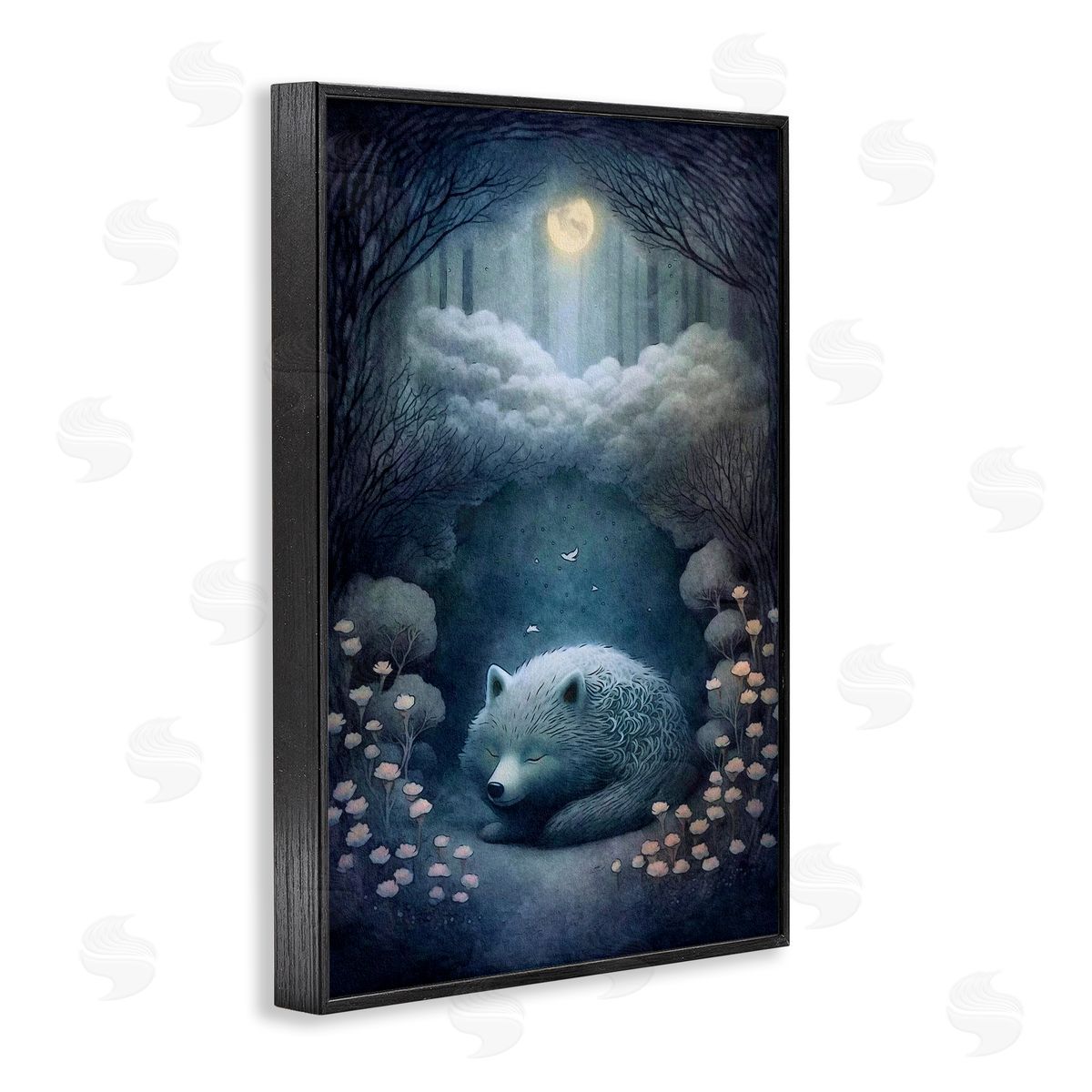 Mystic White Wolf Black Frame Print Wall Art, Home Decor by The Dutch Lady