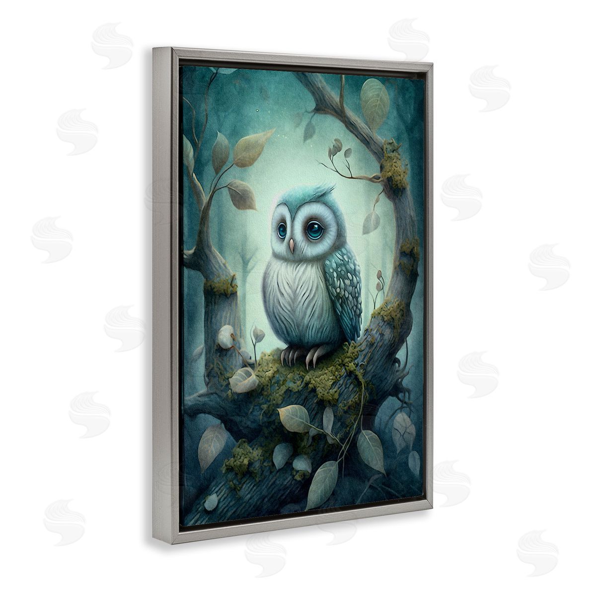Calm Mystic Owl Grey Floating Frame Canvas Wall Art, Home Decor by The Dutch Lady