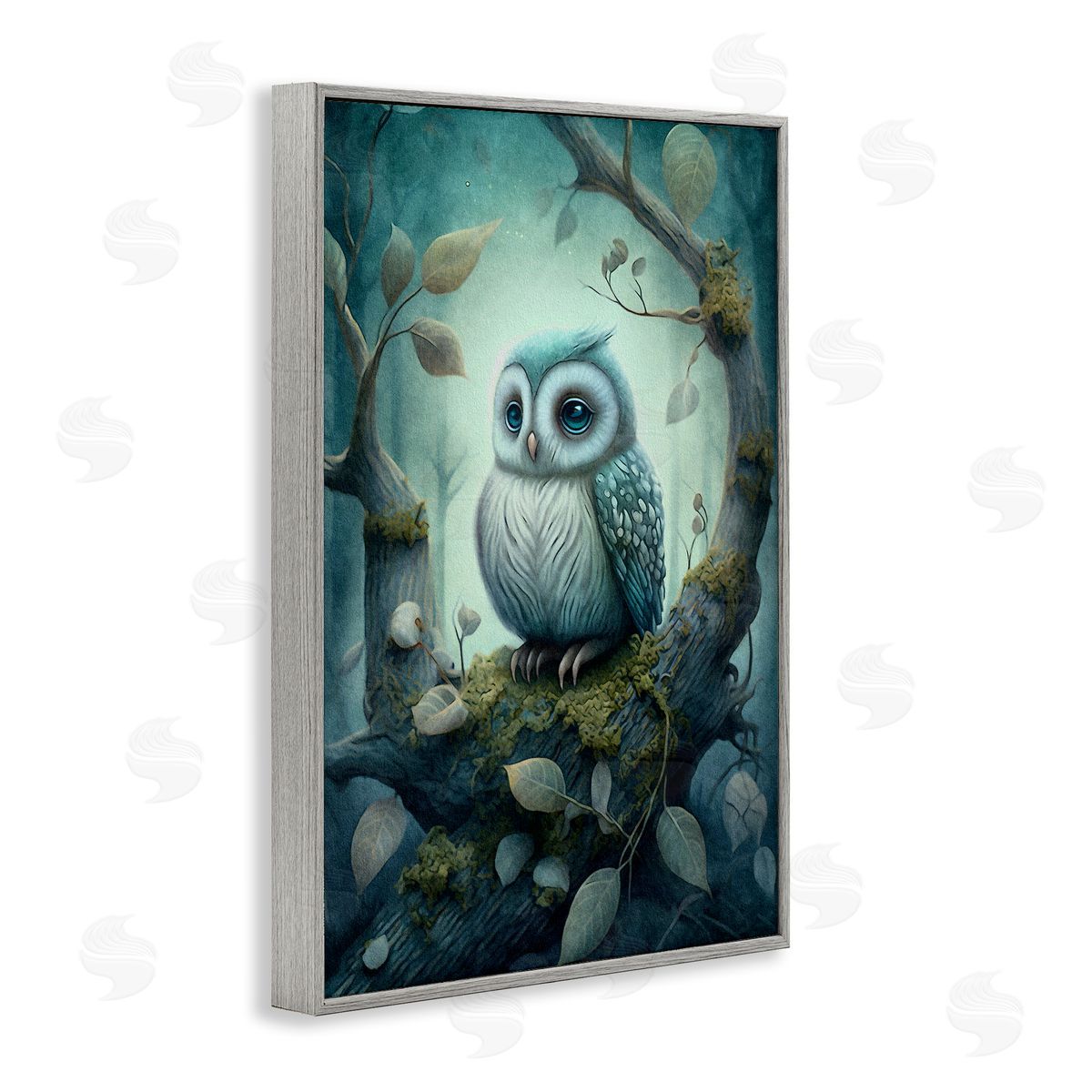 Calm Mystic Owl Grey Frame Print Wall Art, Home Decor by The Dutch Lady