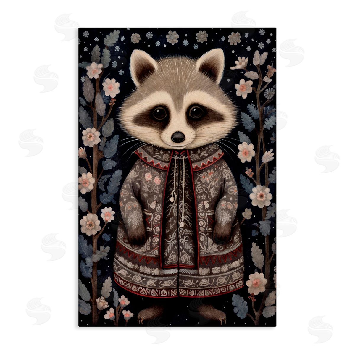 Woodland Pattern Raccoon Canvas Wall Art, Home Decor by The Dutch Lady