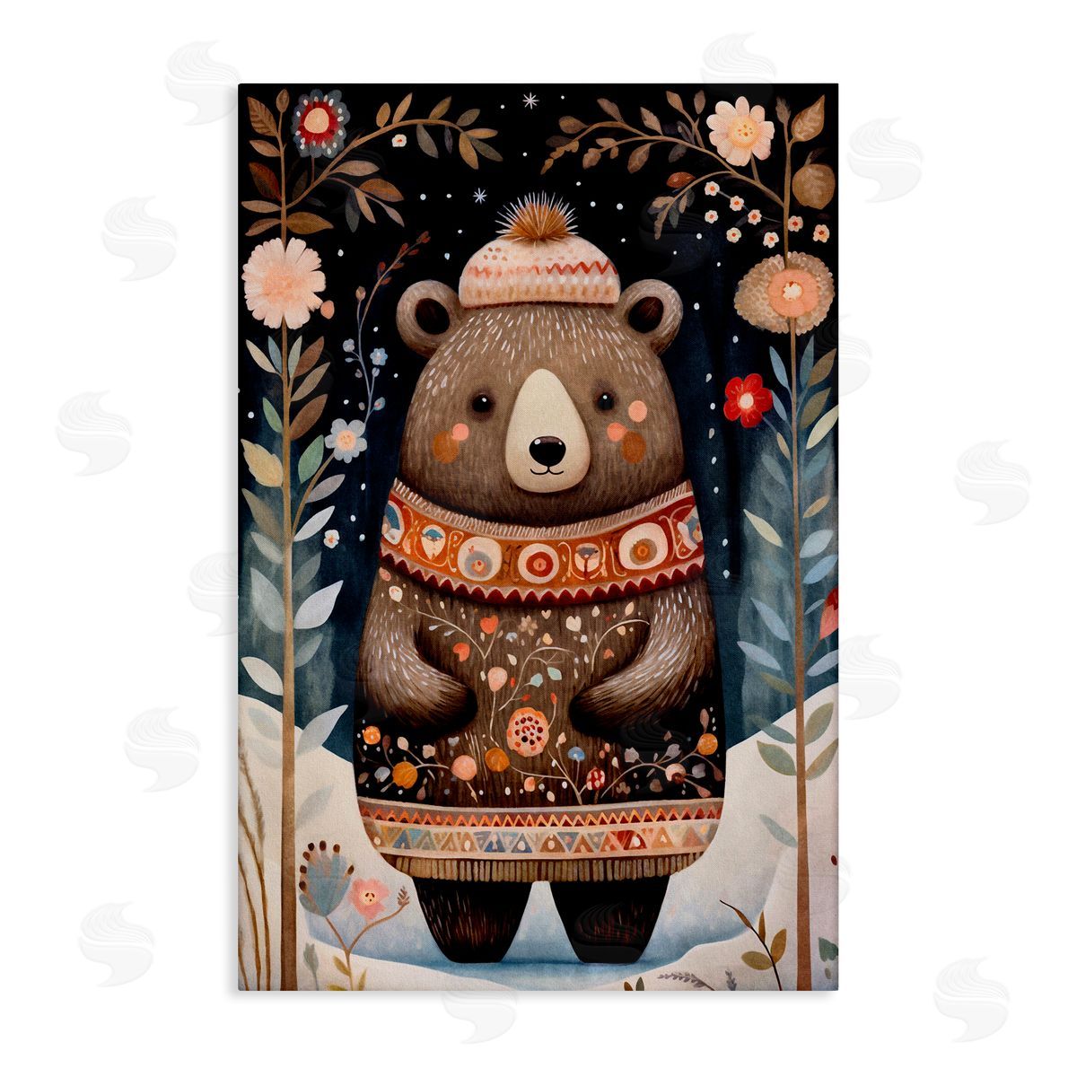 Winter Woodland Bear Canvas Wall Art, Home Decor by The Dutch Lady