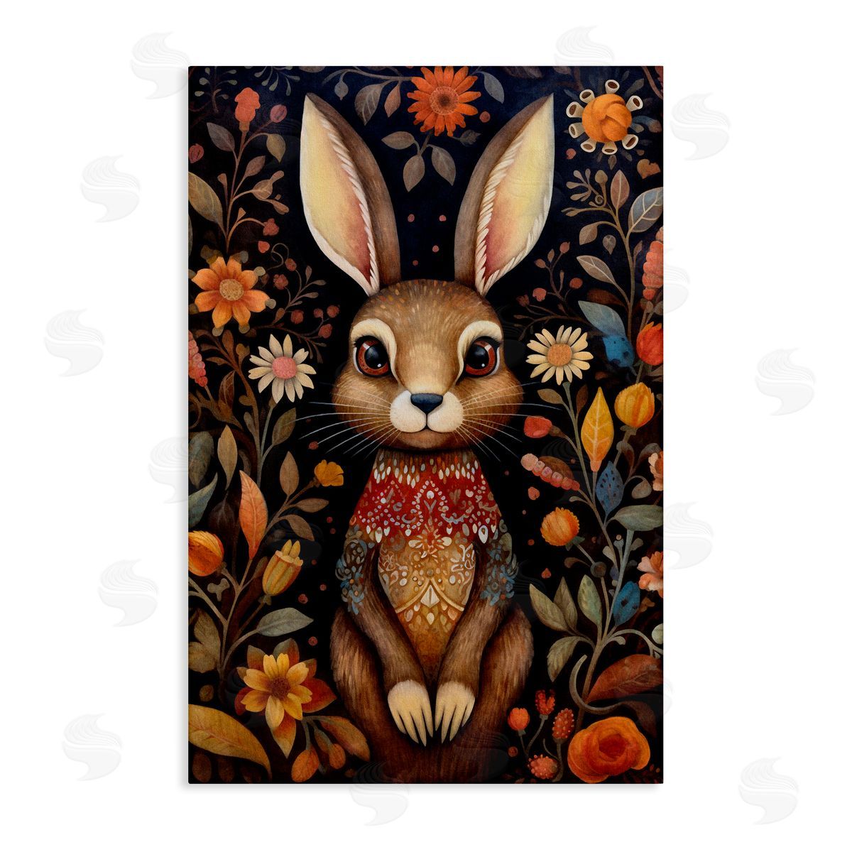 Woodland Pattern Rabbit Canvas Wall Art, Home Decor by The Dutch Lady