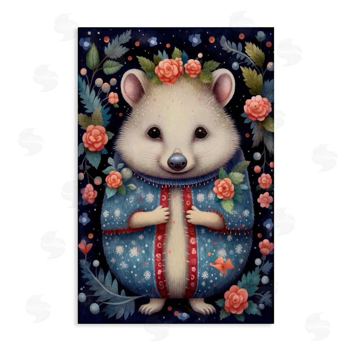 Woodland Pattern Hedgehog Canvas Wall Art, Home Decor by The Dutch Lady