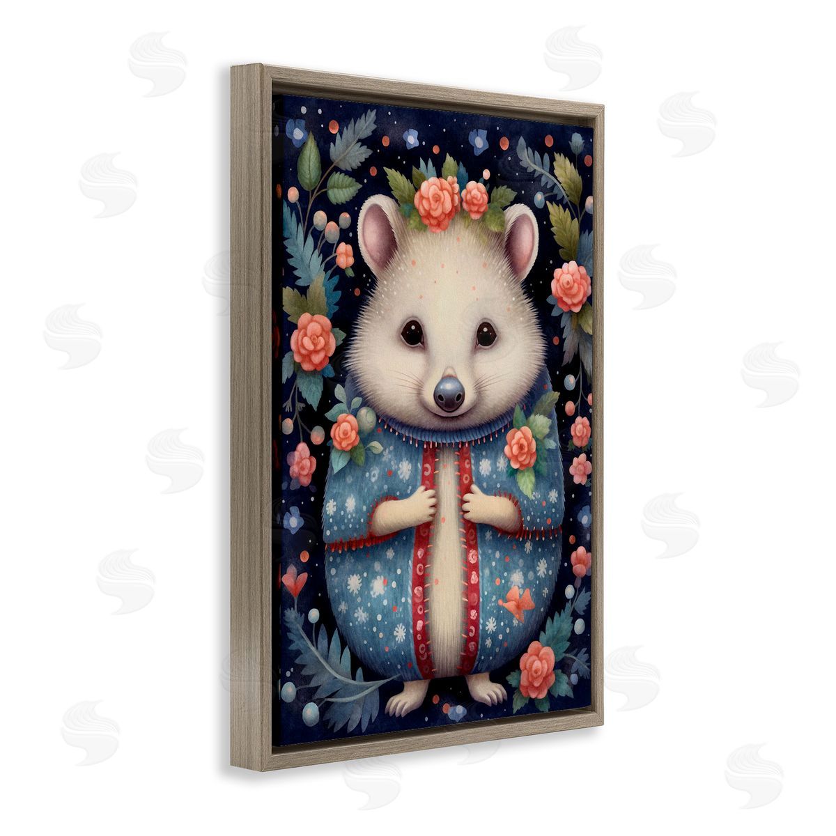 Woodland Pattern Hedgehog Brown Floating Frame Canvas Wall Art, Home Decor by The Dutch Lady