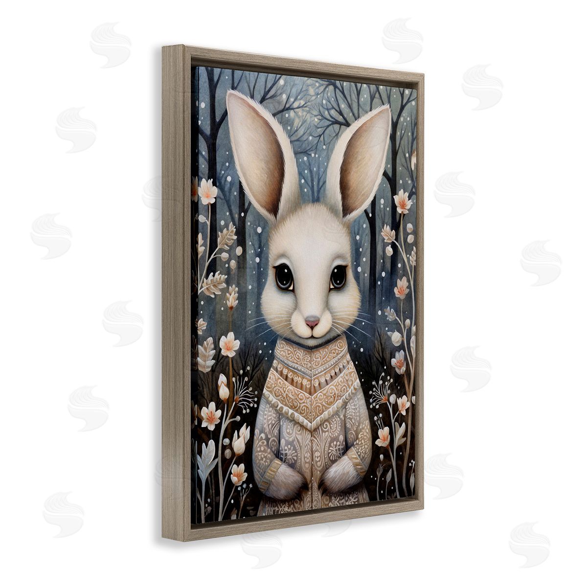Woodland White Rabbit Brown Floating Frame Canvas Wall Art, Home Decor by The Dutch Lady