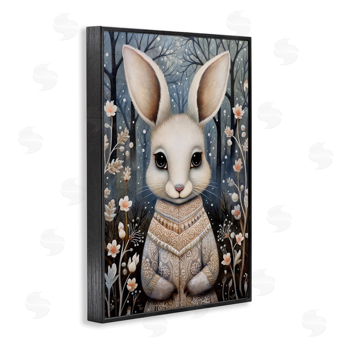 Woodland White Rabbit Black Frame Print Wall Art, Home Decor by The Dutch Lady