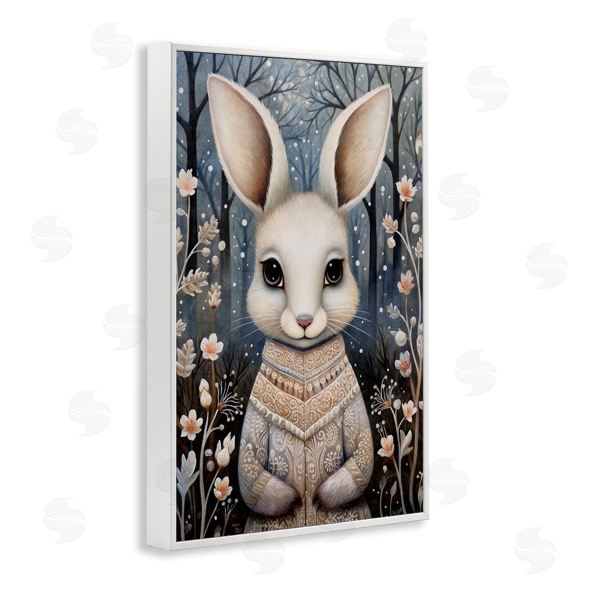 Woodland White Rabbit White Frame Print Wall Art, Home Decor by The Dutch Lady