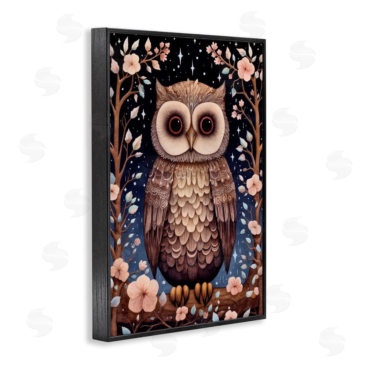 Woodland Pattern Owl Black Frame Print Wall Art, Home Decor by The Dutch Lady