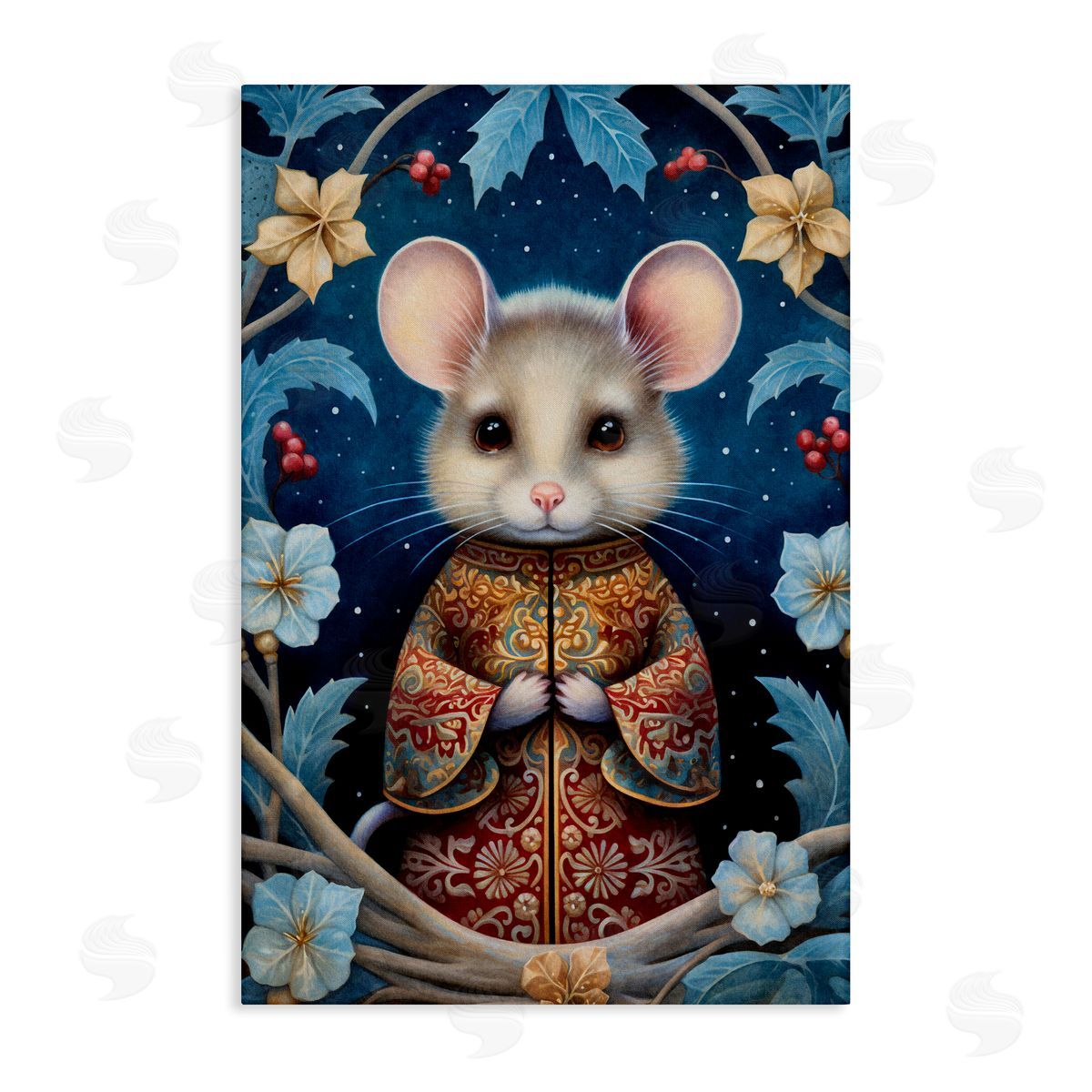 Woodland Pattern Mouse Canvas Wall Art, Home Decor by The Dutch Lady