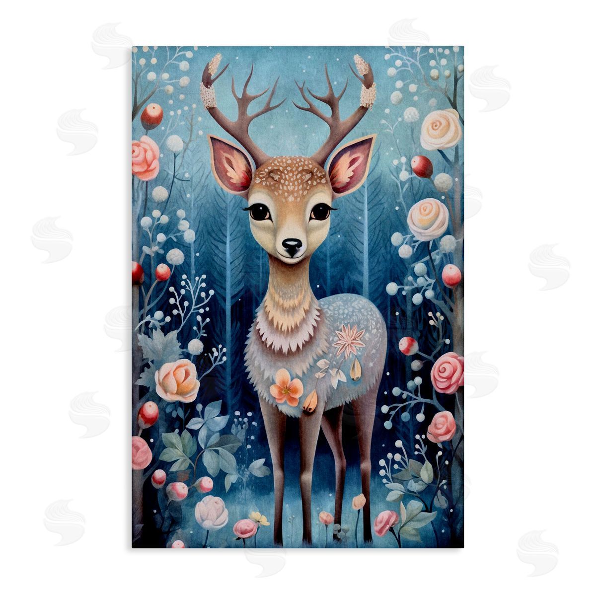 Woodland Pattern Deer Canvas Wall Art, Home Decor by The Dutch Lady