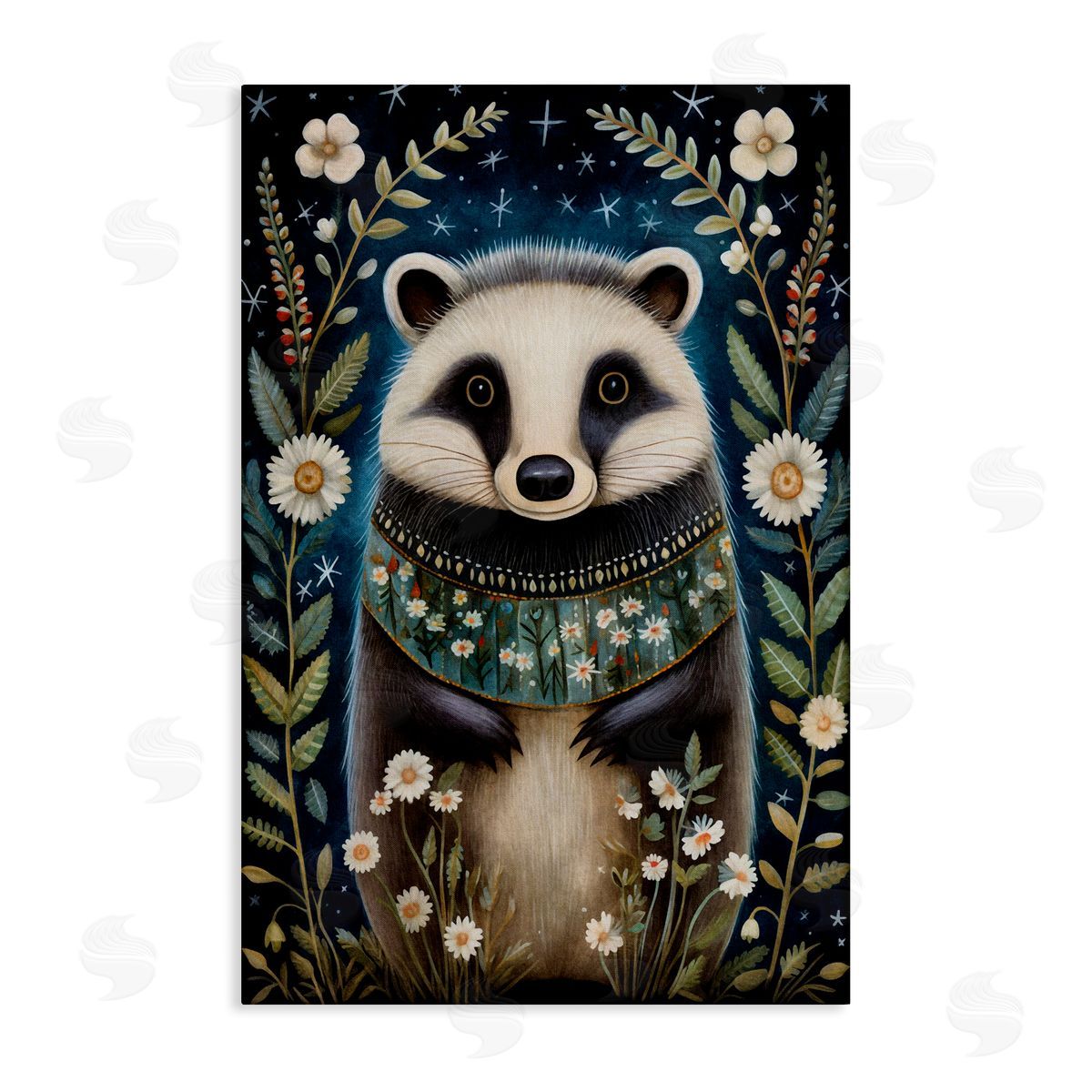 Woodland Pattern Badger Canvas Wall Art, Home Decor by The Dutch Lady