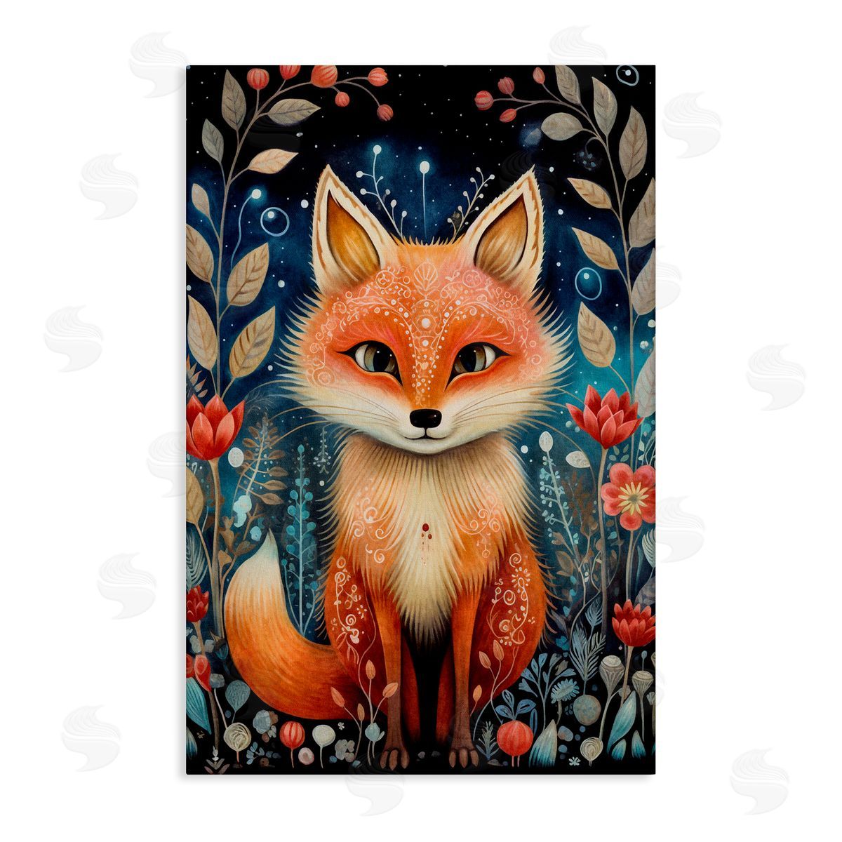 Woodland Pattern Fox Canvas Wall Art, Home Decor by The Dutch Lady
