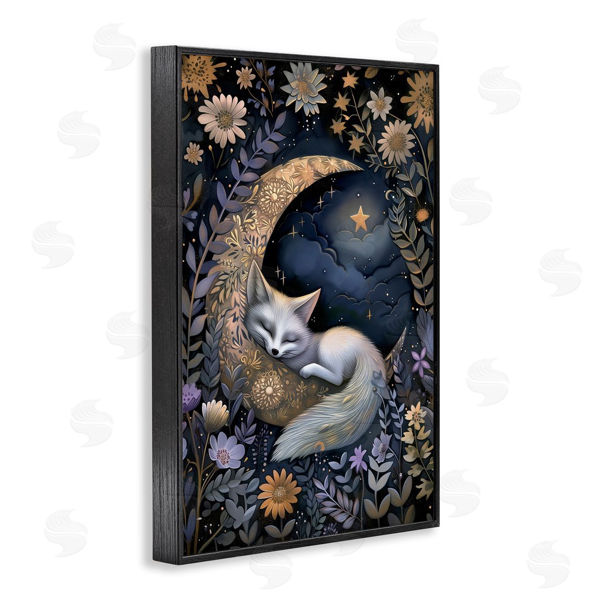 Fox Sleeping on Moon Black Frame Print Wall Art, Home Decor by The Dutch Lady