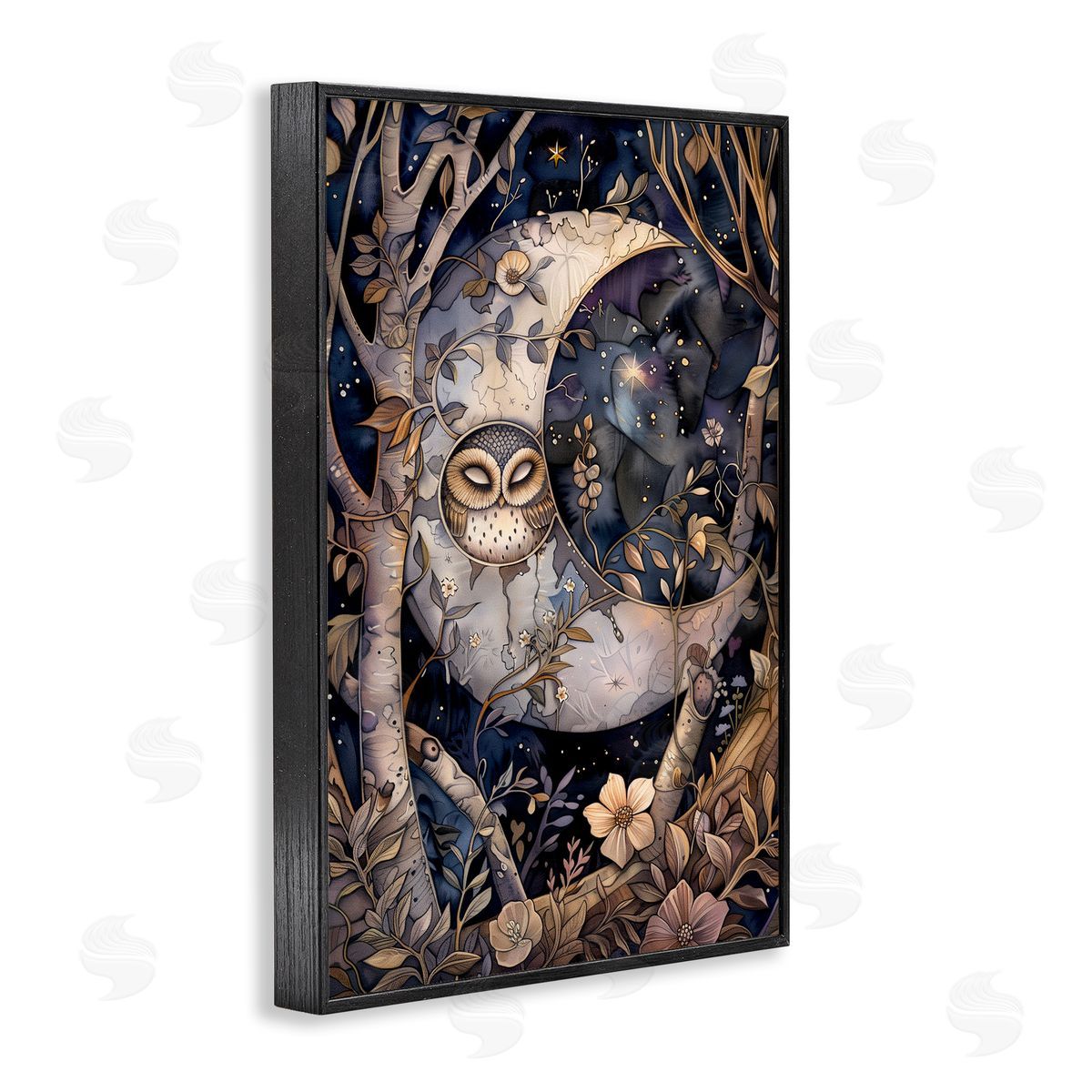 Moon Owl Sleeping Black Frame Print Wall Art, Home Decor by The Dutch Lady