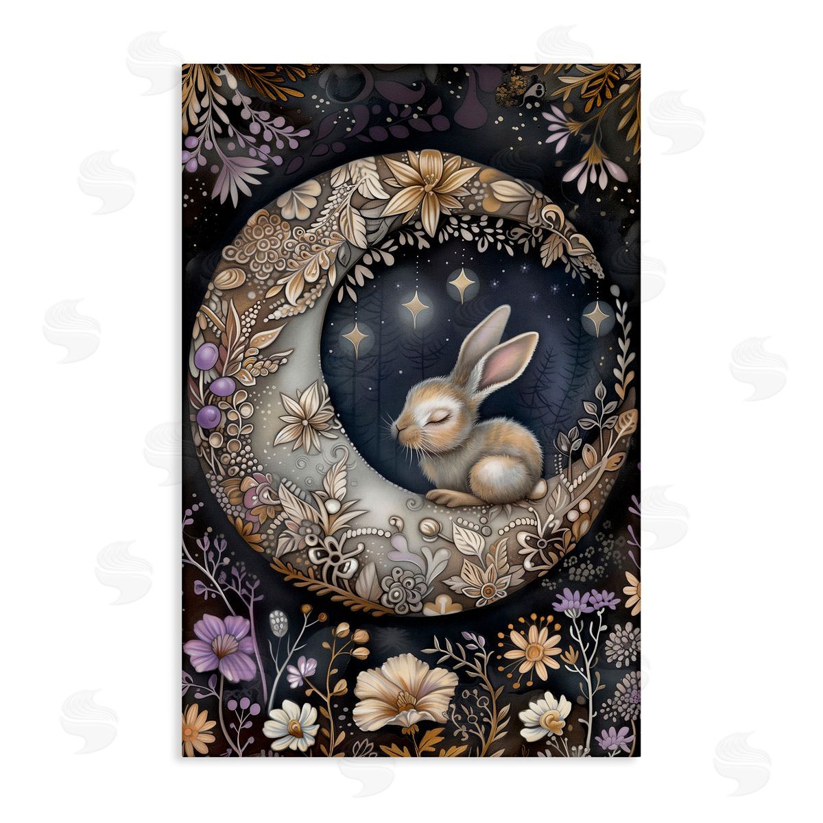 Rabbit Sleeping on Moon Canvas Wall Art, Home Decor by The Dutch Lady