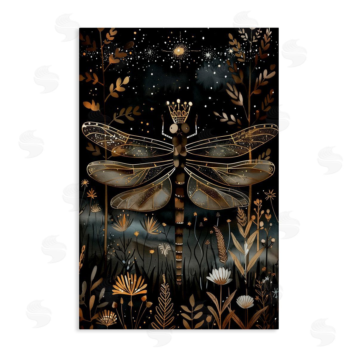 Regal Gilded Dragonfly Canvas Wall Art, Home Decor by The Dutch Lady