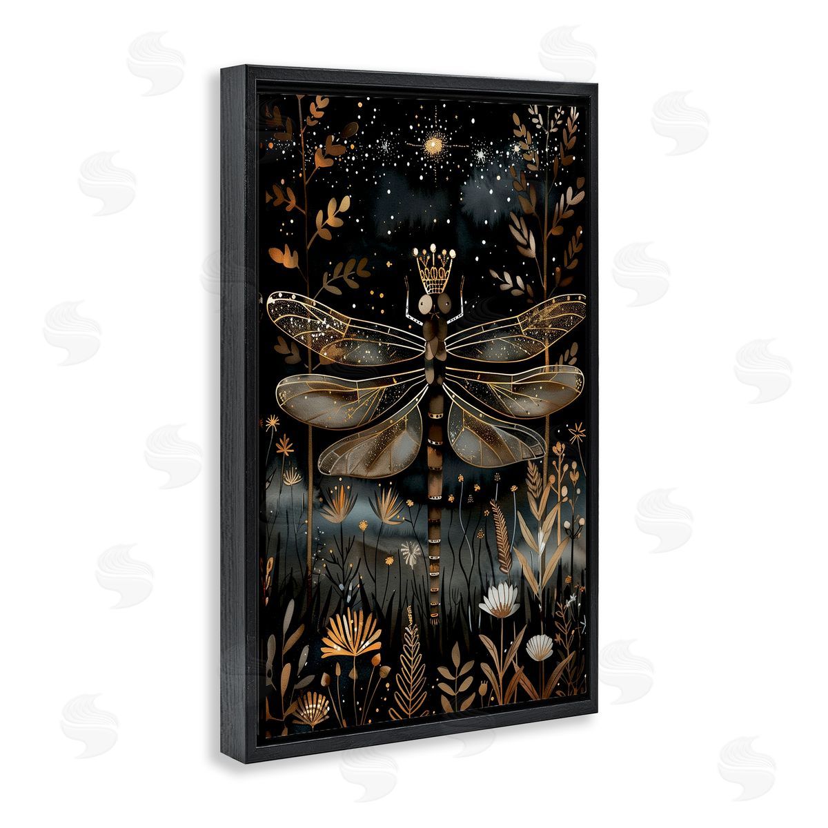 Regal Gilded Dragonfly Black Floating Frame Canvas Wall Art, Home Decor by The Dutch Lady