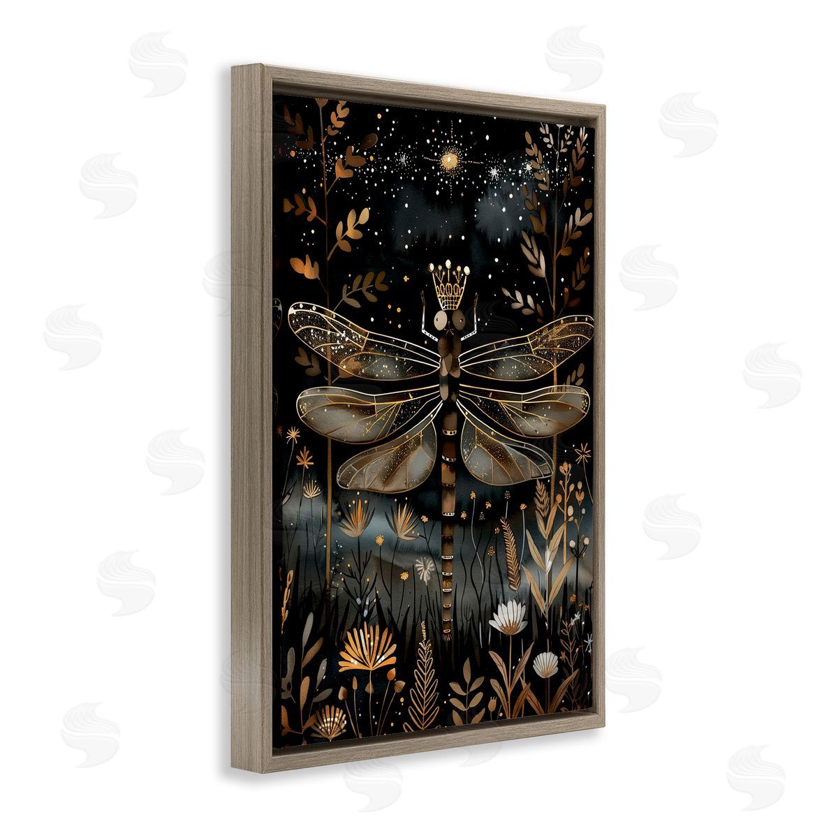 Regal Gilded Dragonfly Brown Floating Frame Canvas Wall Art, Home Decor by The Dutch Lady