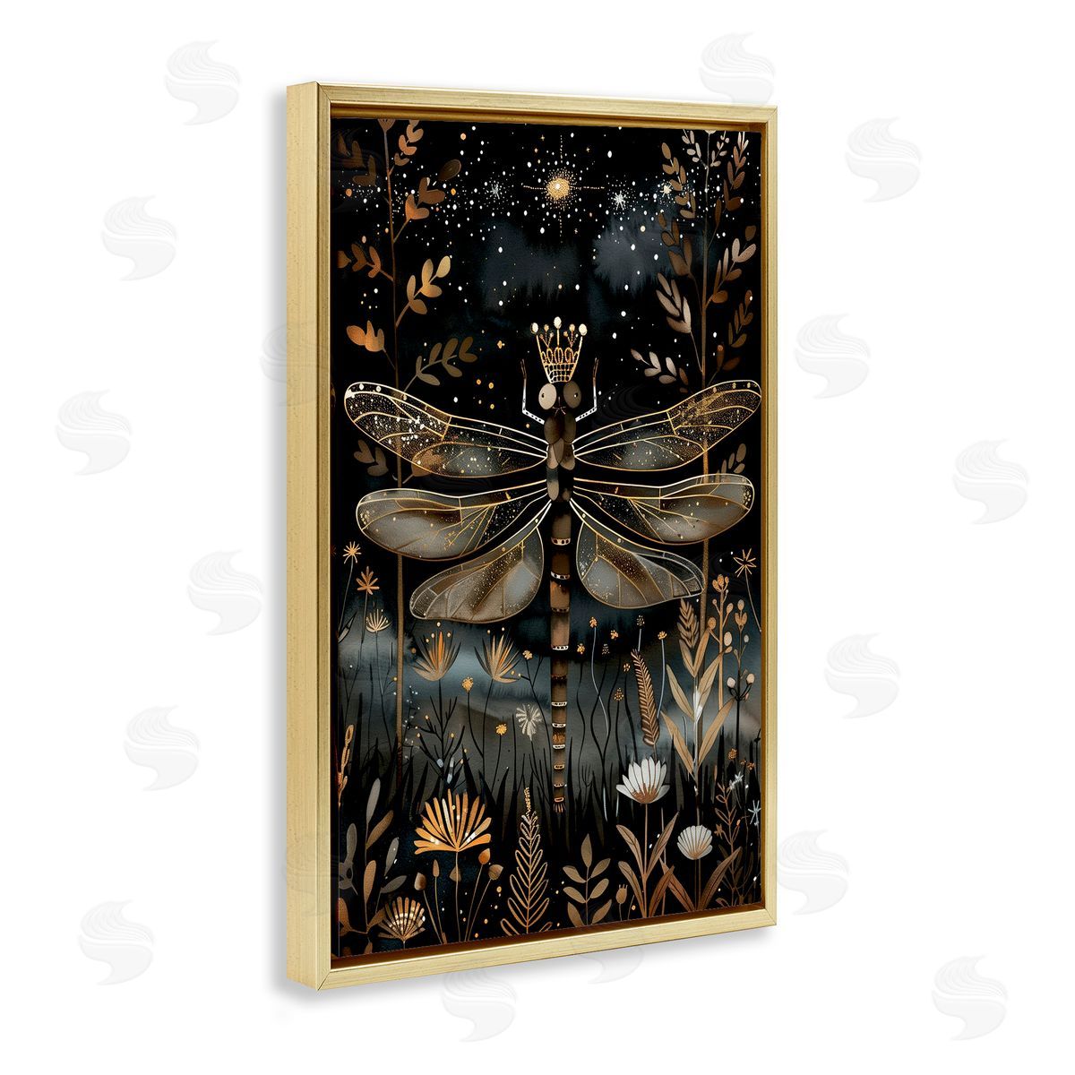 Regal Gilded Dragonfly Gold Floating Frame Canvas Wall Art, Home Decor by The Dutch Lady