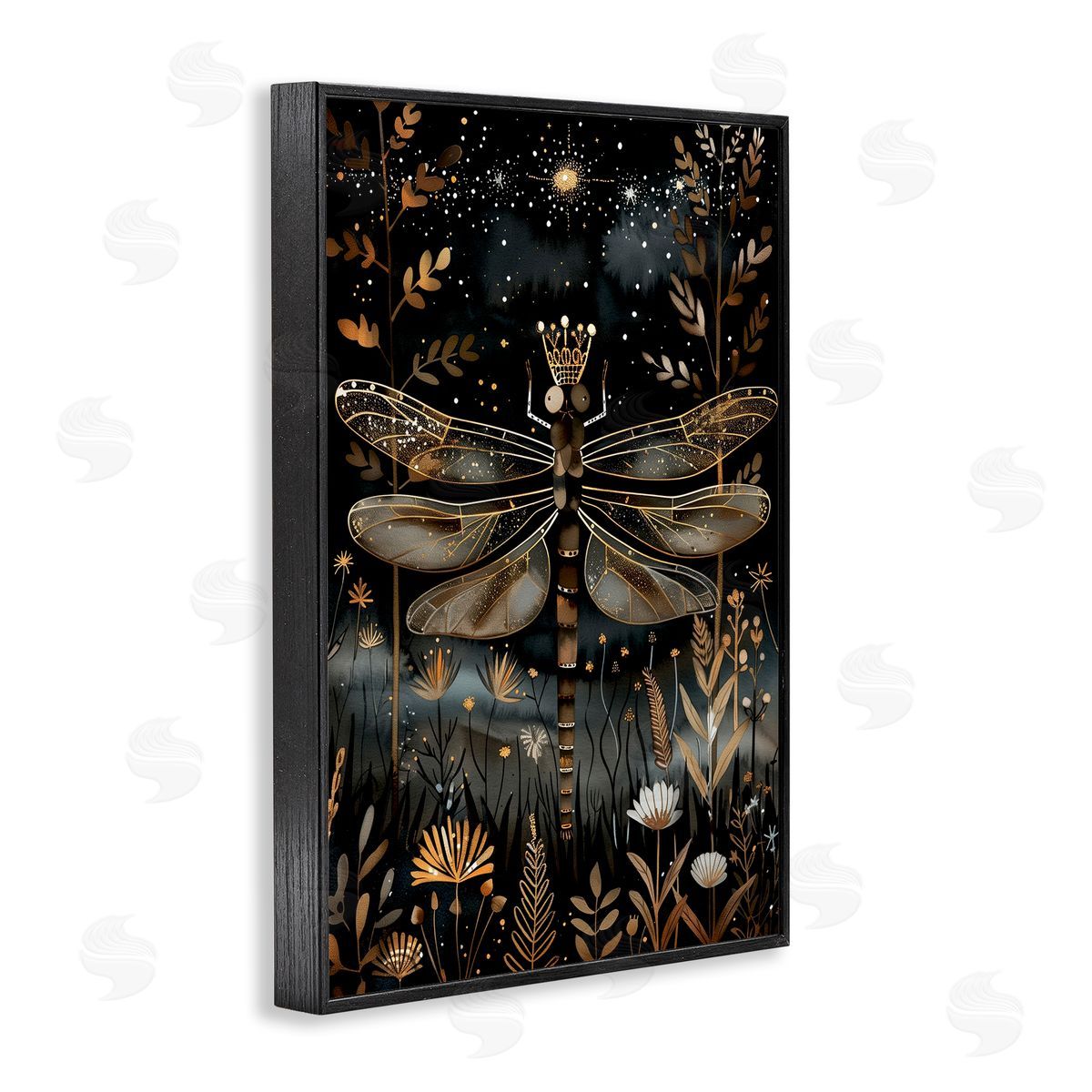 Regal Gilded Dragonfly Black Frame Print Wall Art, Home Decor by The Dutch Lady