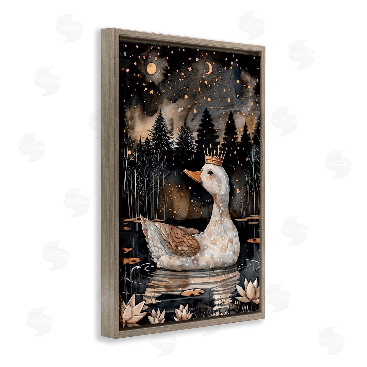 Regal Duck at Night Brown Floating Frame Canvas Wall Art, Home Decor by The Dutch Lady