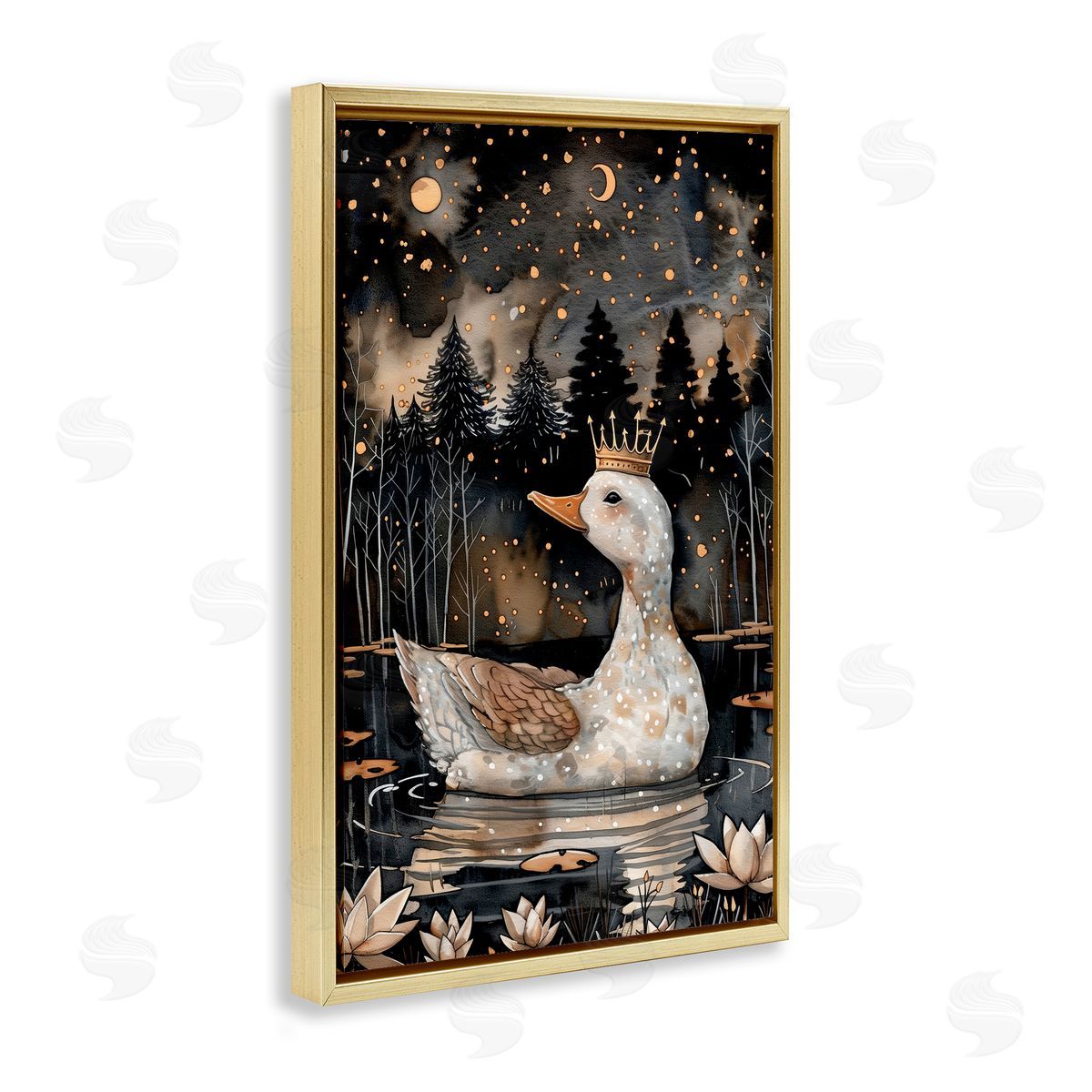 Regal Duck at Night Gold Floating Frame Canvas Wall Art, Home Decor by The Dutch Lady