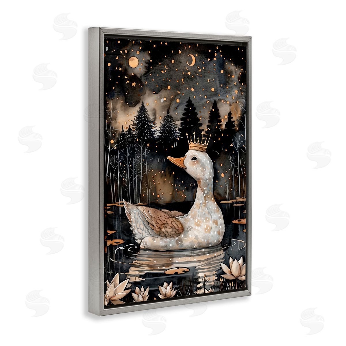 Regal Duck at Night Grey Floating Frame Canvas Wall Art, Home Decor by The Dutch Lady