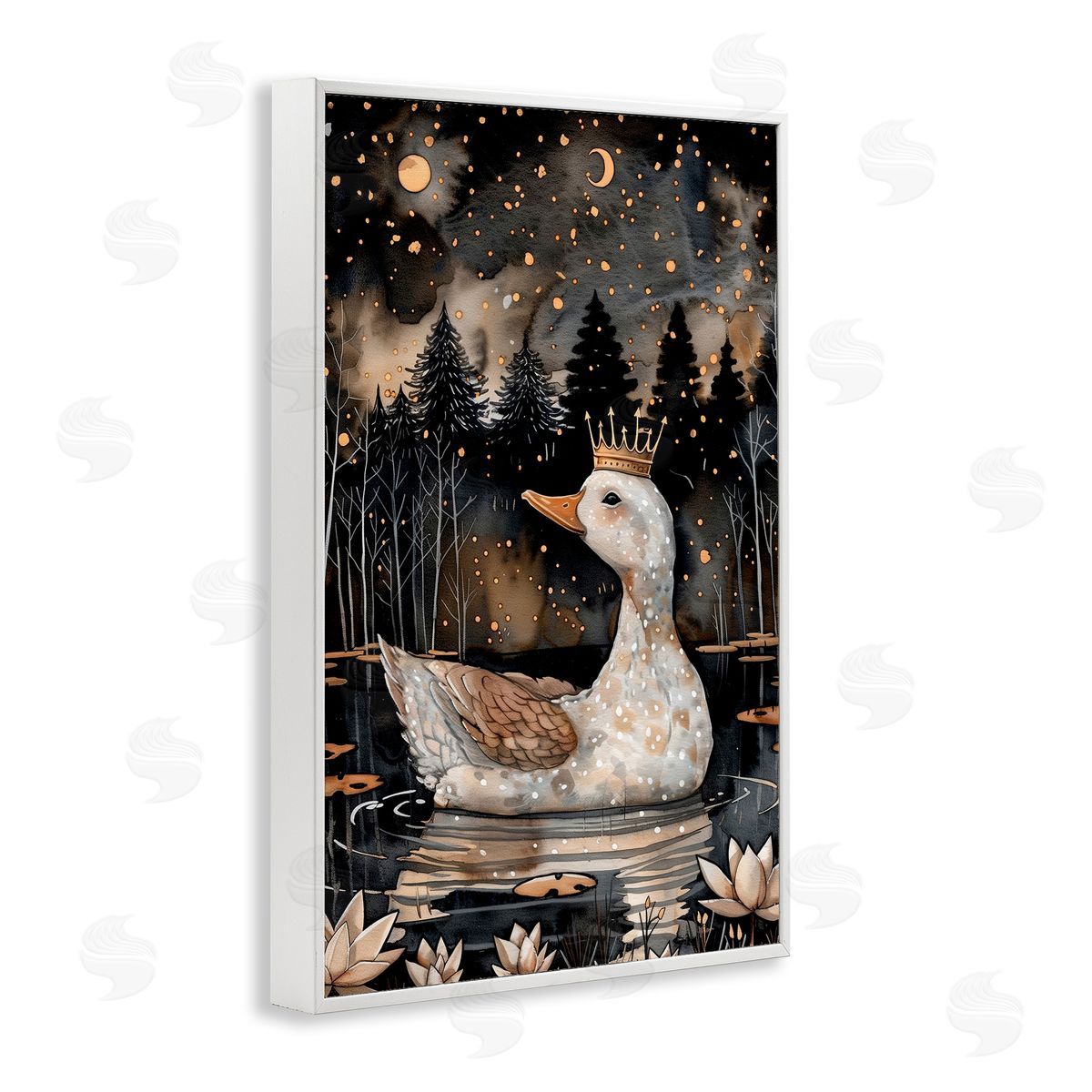 Regal Duck at Night White Frame Print Wall Art, Home Decor by The Dutch Lady