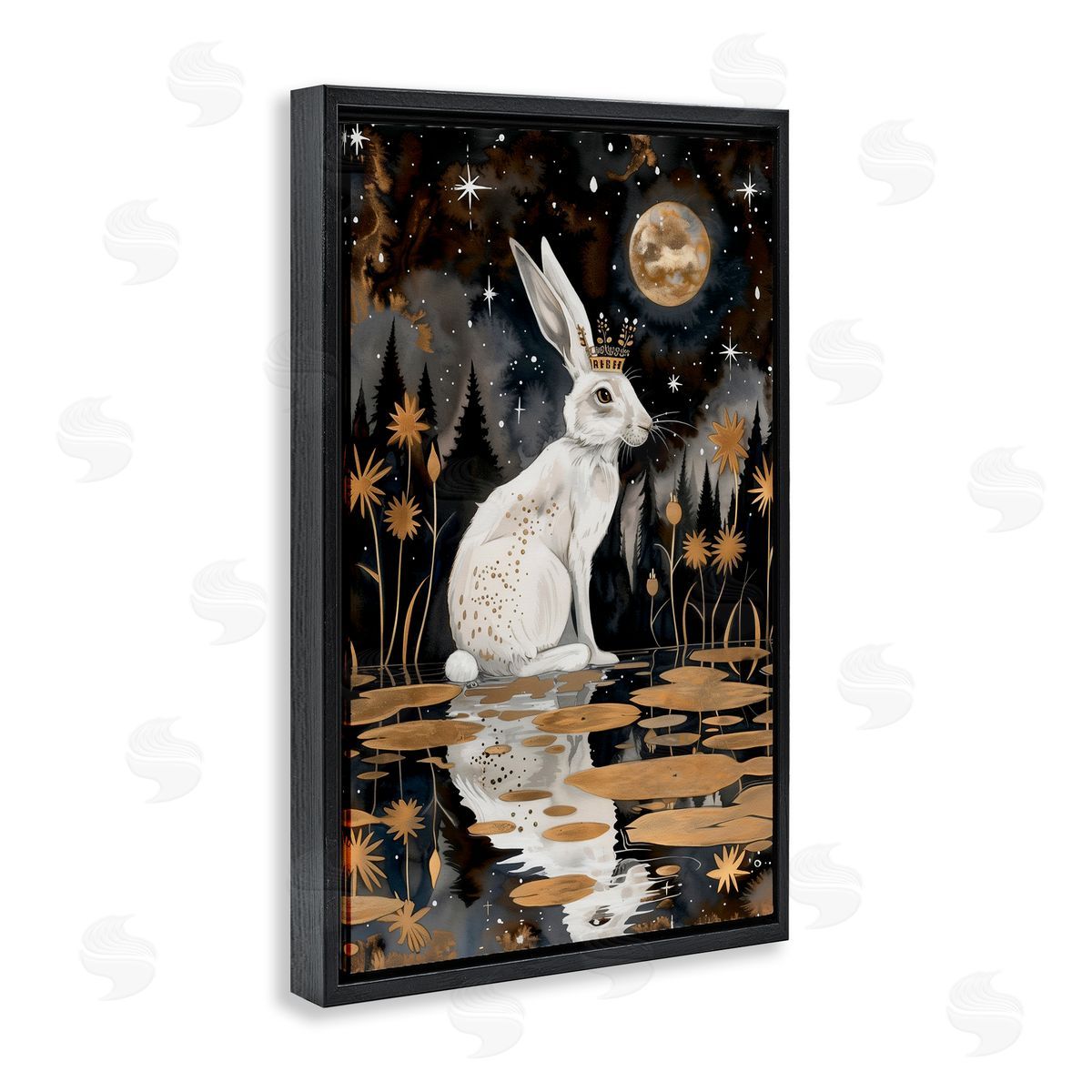 Regal Rabbit Moonlight Black Floating Frame Canvas Wall Art, Home Decor by The Dutch Lady