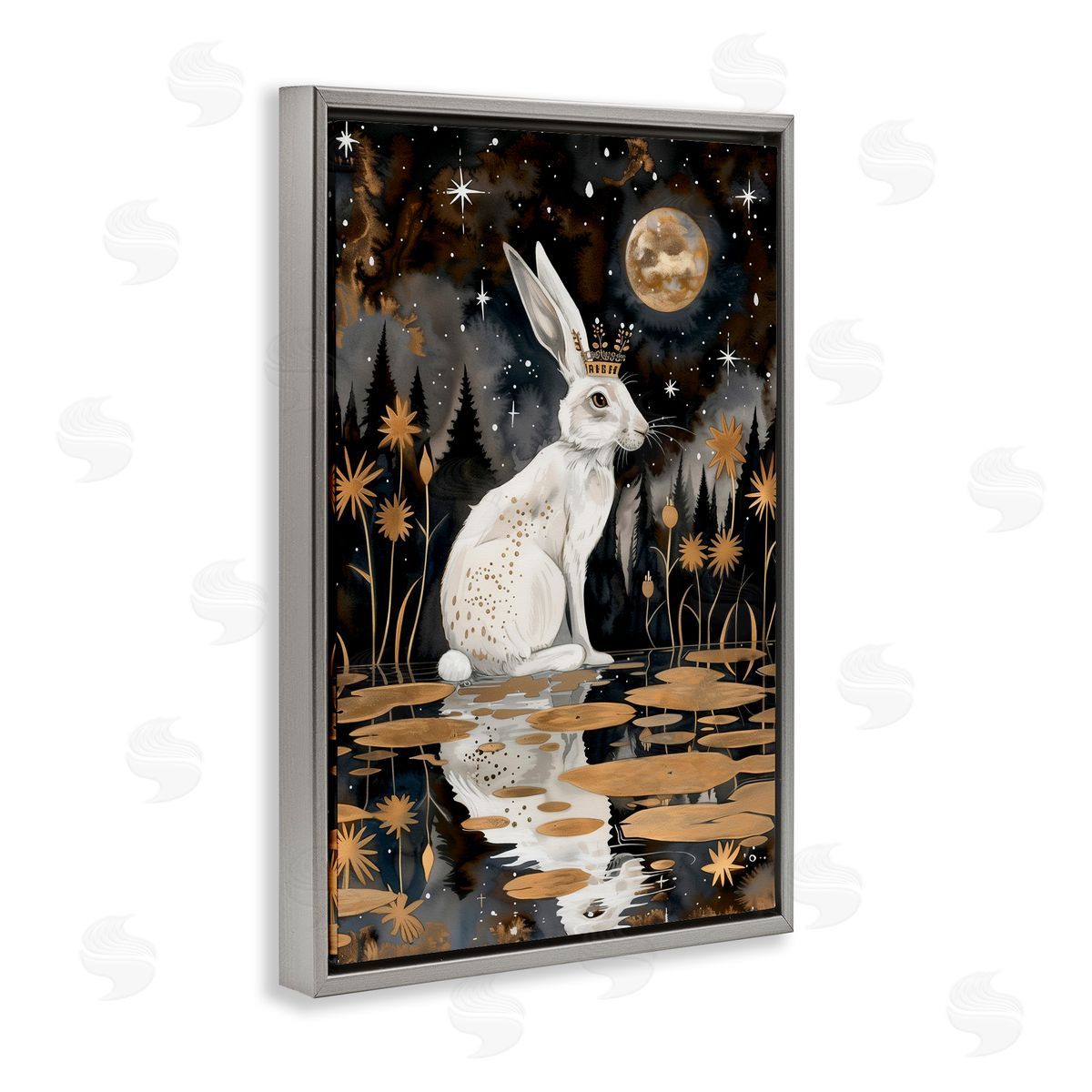 Regal Rabbit Moonlight Grey Floating Frame Canvas Wall Art, Home Decor by The Dutch Lady