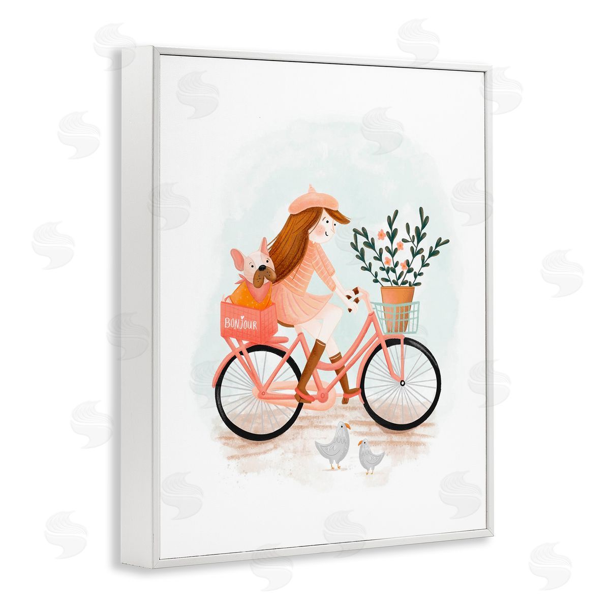 Paris Girl on Bike White Frame Print Wall Art, Home Decor by Fineapple Pear