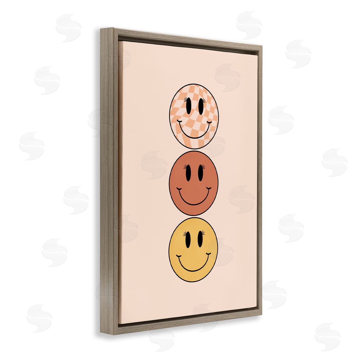 Retro Smileys Trio Brown Floating Frame Canvas Wall Art, Home Decor by JJ Design House, LLC.